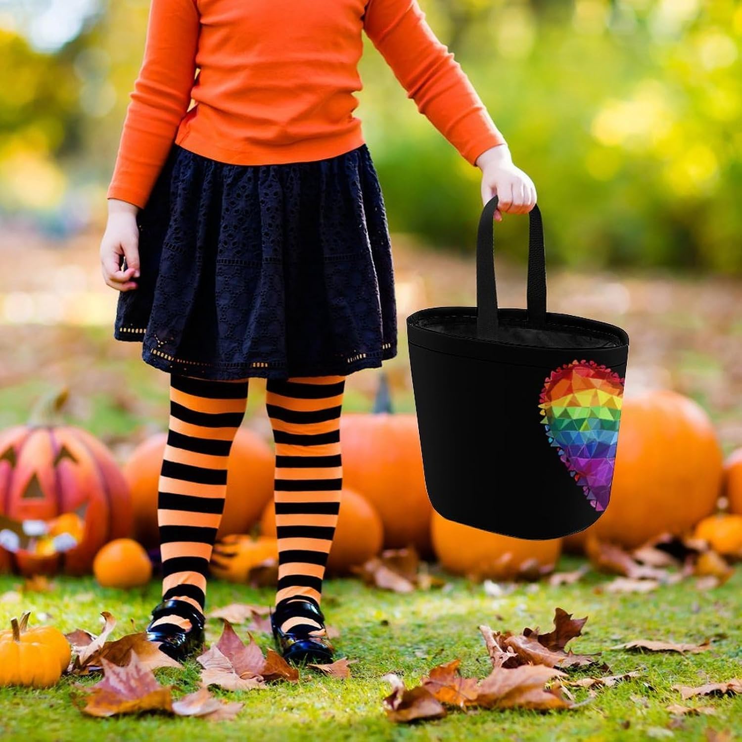 Heart LGBT Proud Rainbow Flag Halloween Treat Bag Reusable Candy Basket Tote Goody Bags Gift Party