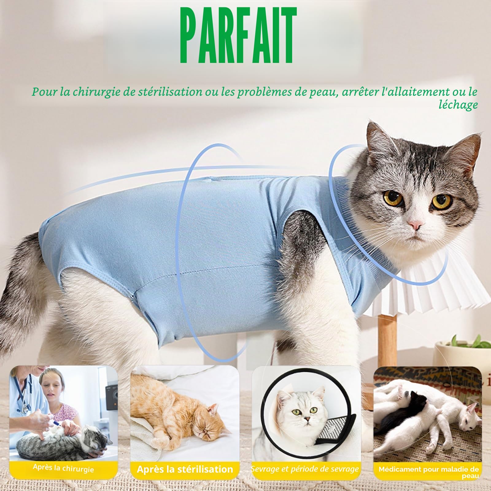 2 Combinaisons de Récupération pour Chat, Vêtement Post-Opératoire pour Chats Femelles, Tissu Modal Doux et Respirant, Rose & Bleu, Taille M (Chats de 2-4KG)