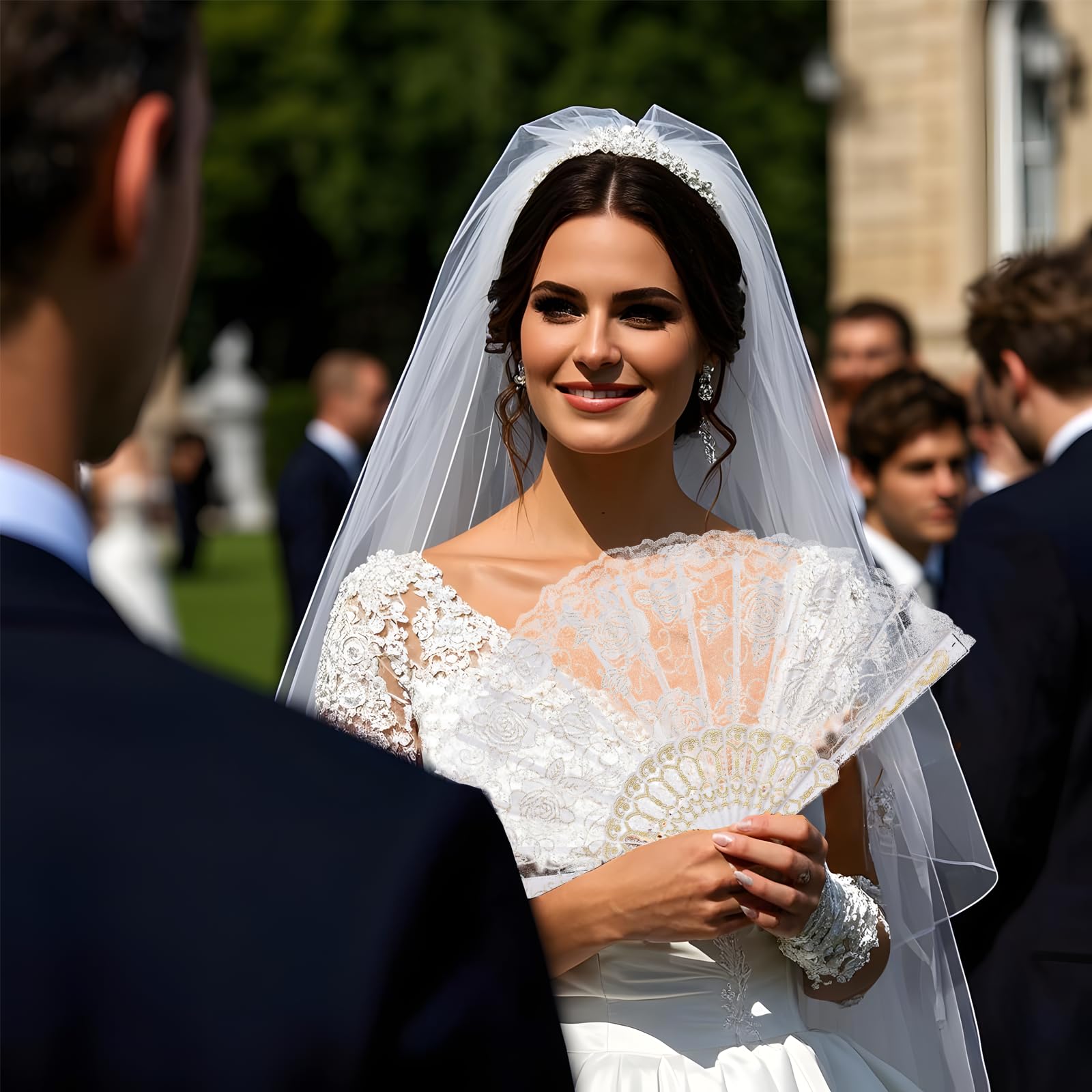 QIRMIZI Faltbare Handfächer aus Seide, 30 Stück, Seidenfächer, weiße Rosenfächer, perfekt für Hochzeiten, Partys und Tanzen, Weiß