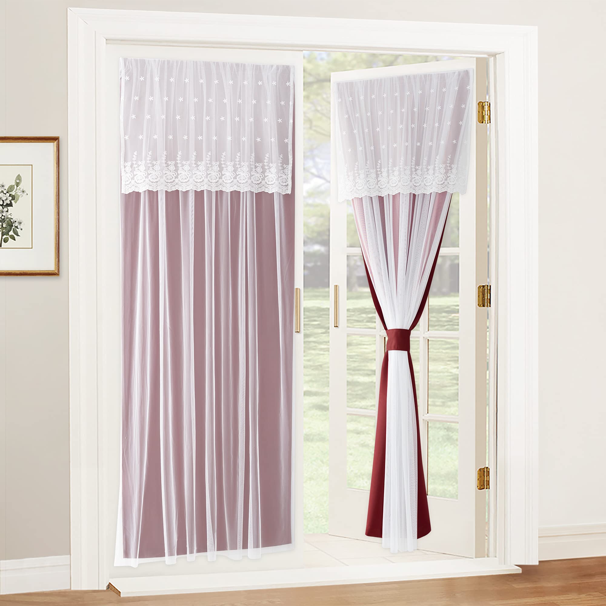 Rideau de porte occultant thermique auto-adhésif rouge pour terrasse 66x170cm
