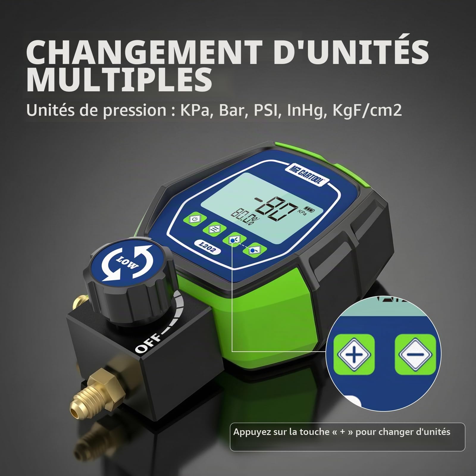 MR CARTOOL Manomètre Numérique Gaz Basse Pression HVAC Réfrigérant Collecteur Manomètres Numériques pour Systèmes de Réfrigération Climatiseurs R32 R410a