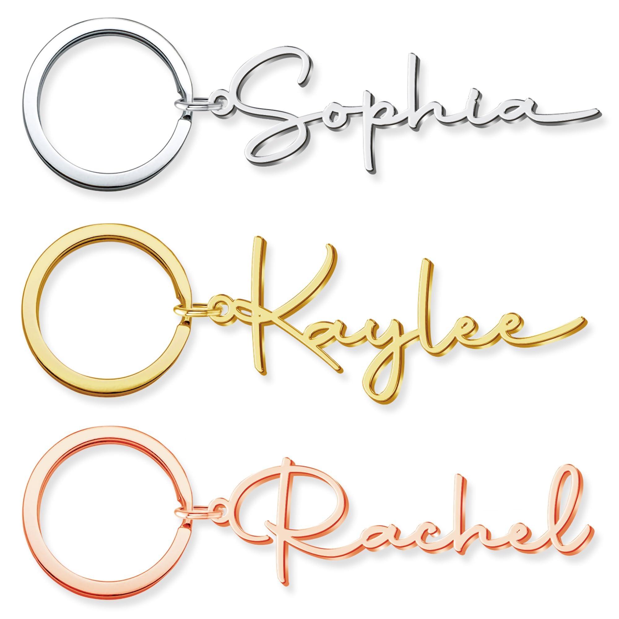 Custom Keychain with Name,Personalized 18K Gold Plated Cute Key Chain Wedding Birthday Christmas Gifts for Women