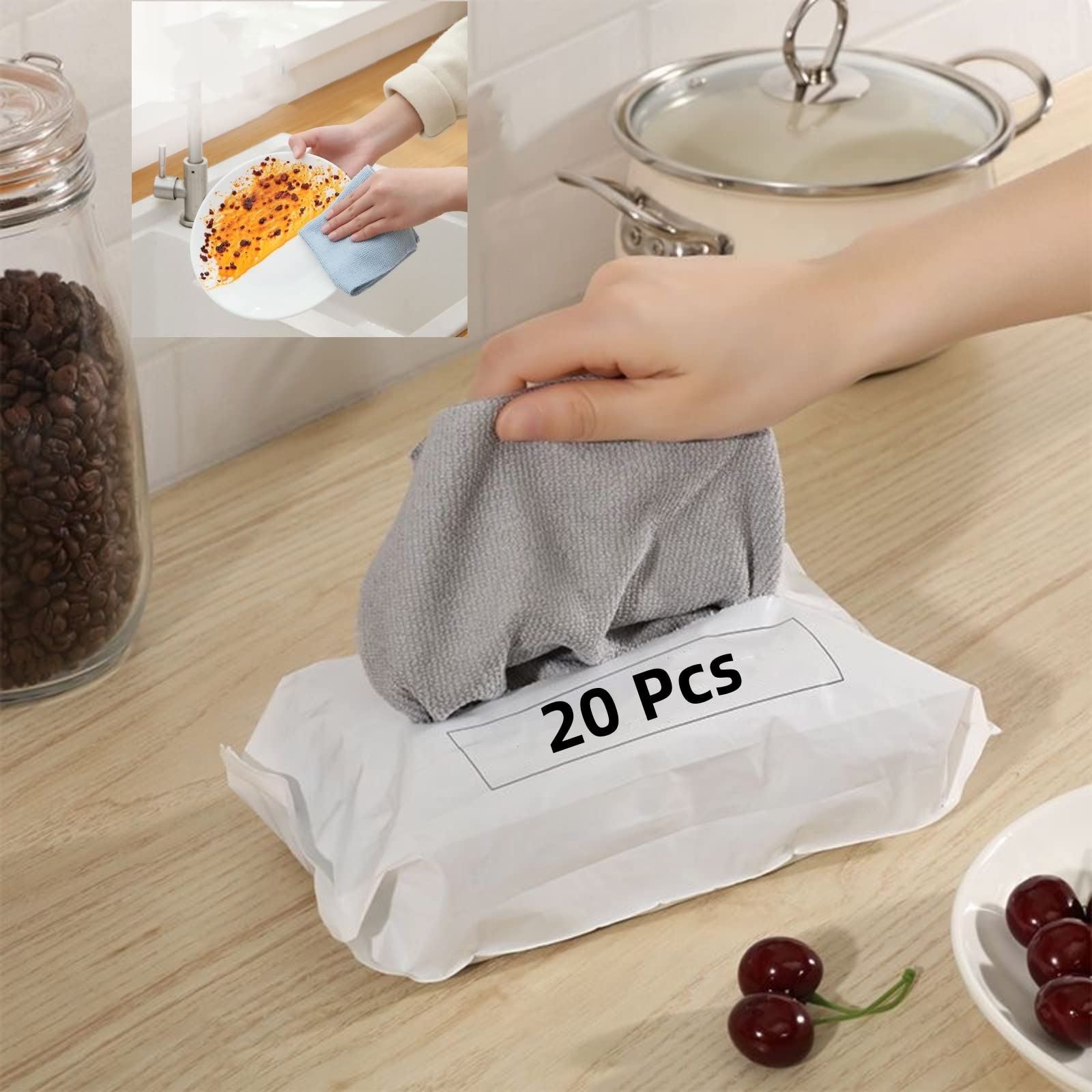 NOVOLAN Reuseable Cleaning Cloths Household Extractable Rag Absorbent Microfiber Kitchen Dishcloth Disposable Scouring Pad Lazy Rag, Microfiber Cleaning Cloth Super Absorbent 3 Color 20 Pack (blue)