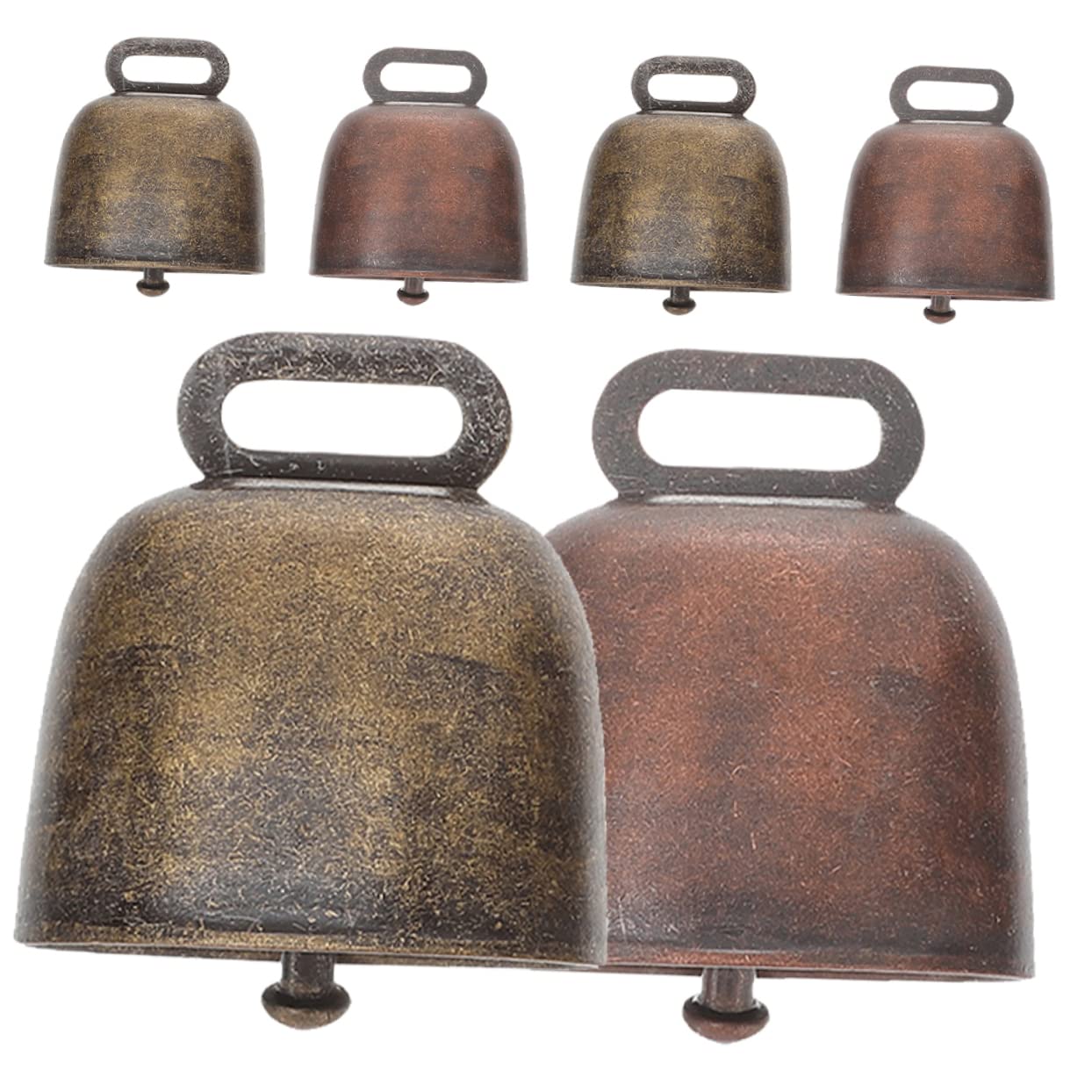 OUNONA 2sets 6pcs Vintage Cow Bells for Farm Animals Copper Hanging Bells for DIY Crafts Pet Collars and Home Decor Sturdy and Design 6pcs*2