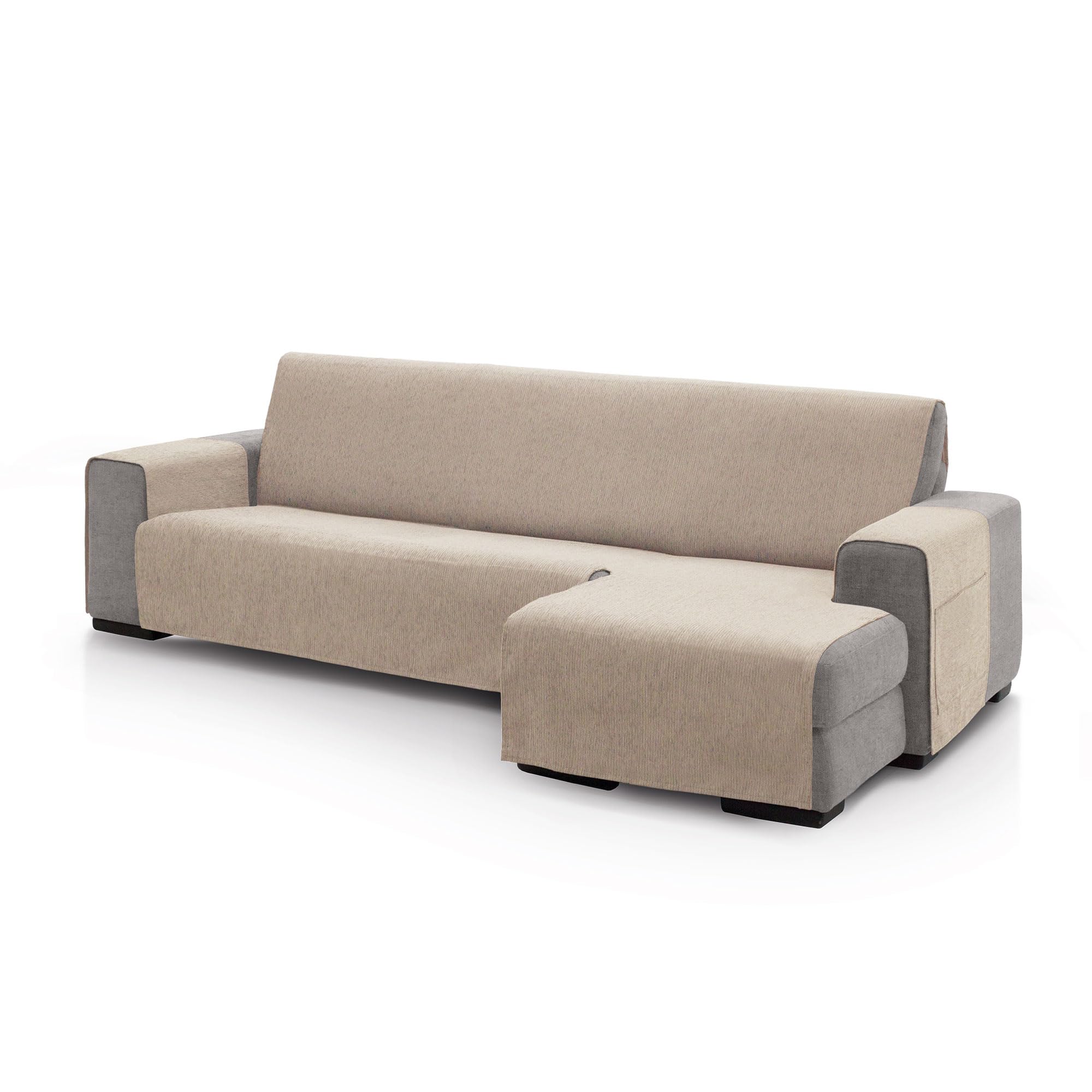 Right Arm Chaise Longue Sofa Cover 240 (Front View) | PEGO Model | Beige | Extra Soft Chenille Touch, Quality Chaise Protector Made in Spain with Recycled Material