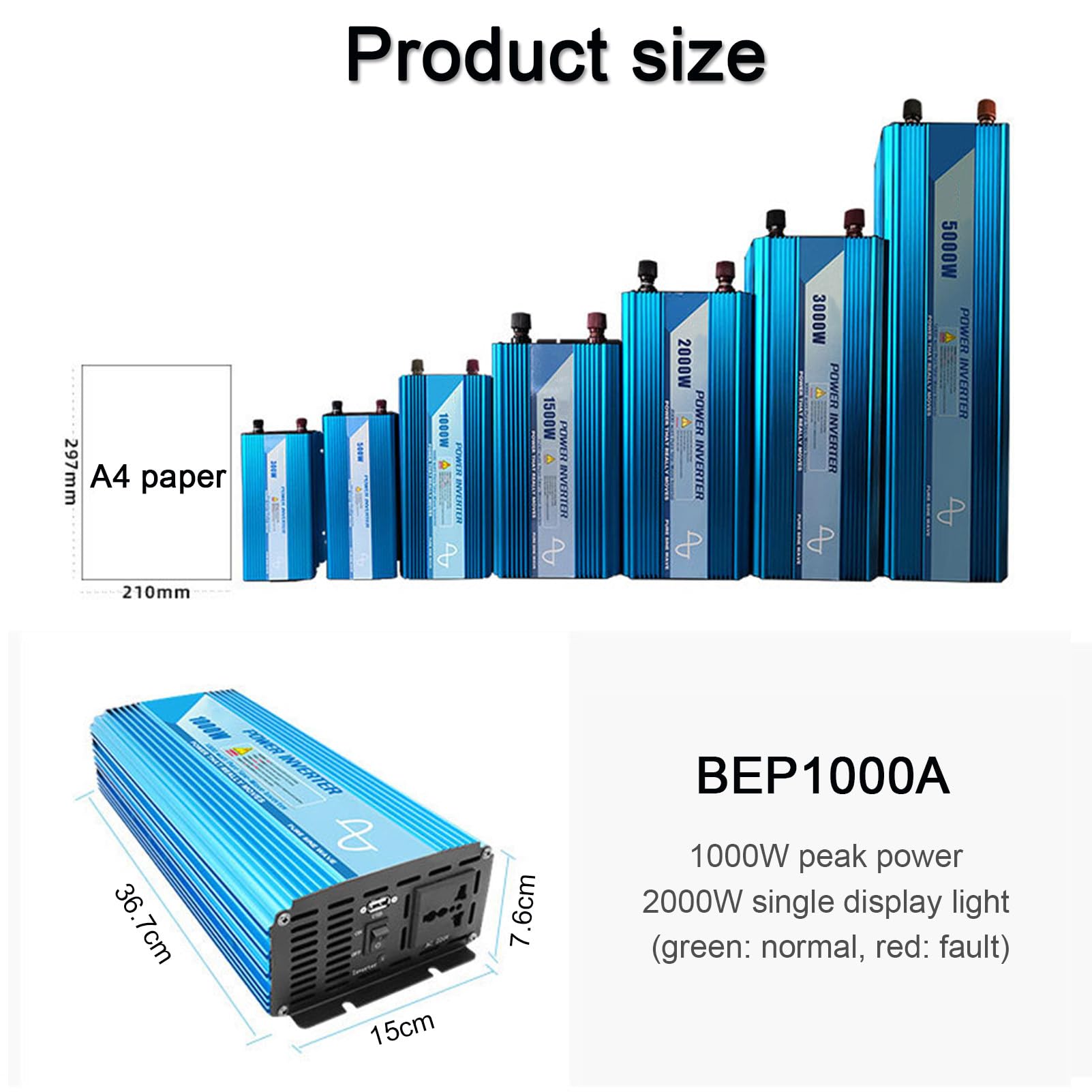 Przetwornica napięcia 10000W DC 12V do 220V AC Przetwornica samochodowa 12V z 1 gniazdem USB i 2 gniazdami Zasilacz samochodowy z wyświetlaczem LED,1000W-12V