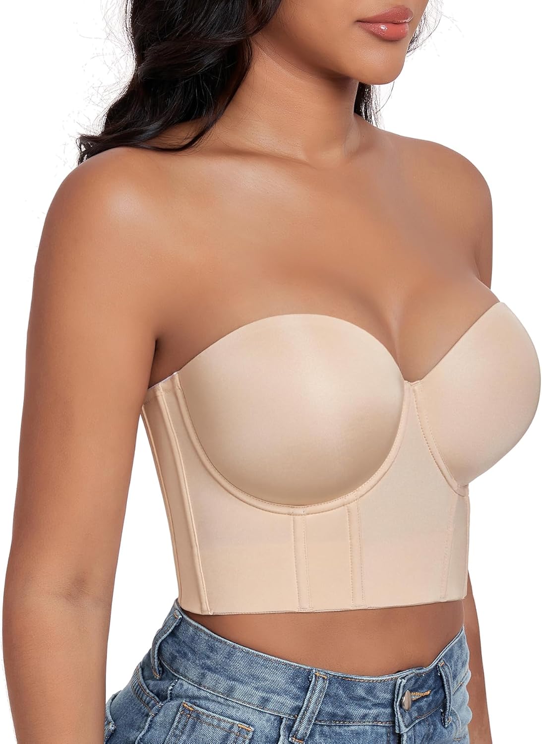 DotVol Women's Longline Strapless Full Figure Underwire Corset Bustier Bra - Image 7