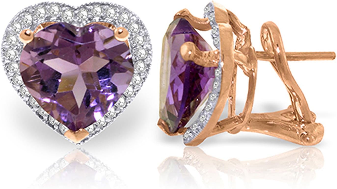 Galaxy Gold GG 6.48 CTW 14K Solid Rose Gold Heart Amethyst Diamond Earrings