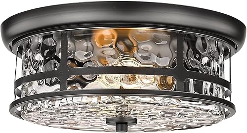 Miniatura 9 de Lámpara de techo empotrada para comedor, casa de campo con 2 luces cerca del techo con vidrio de burbujas para sala de estar, pasillo, dormitorio