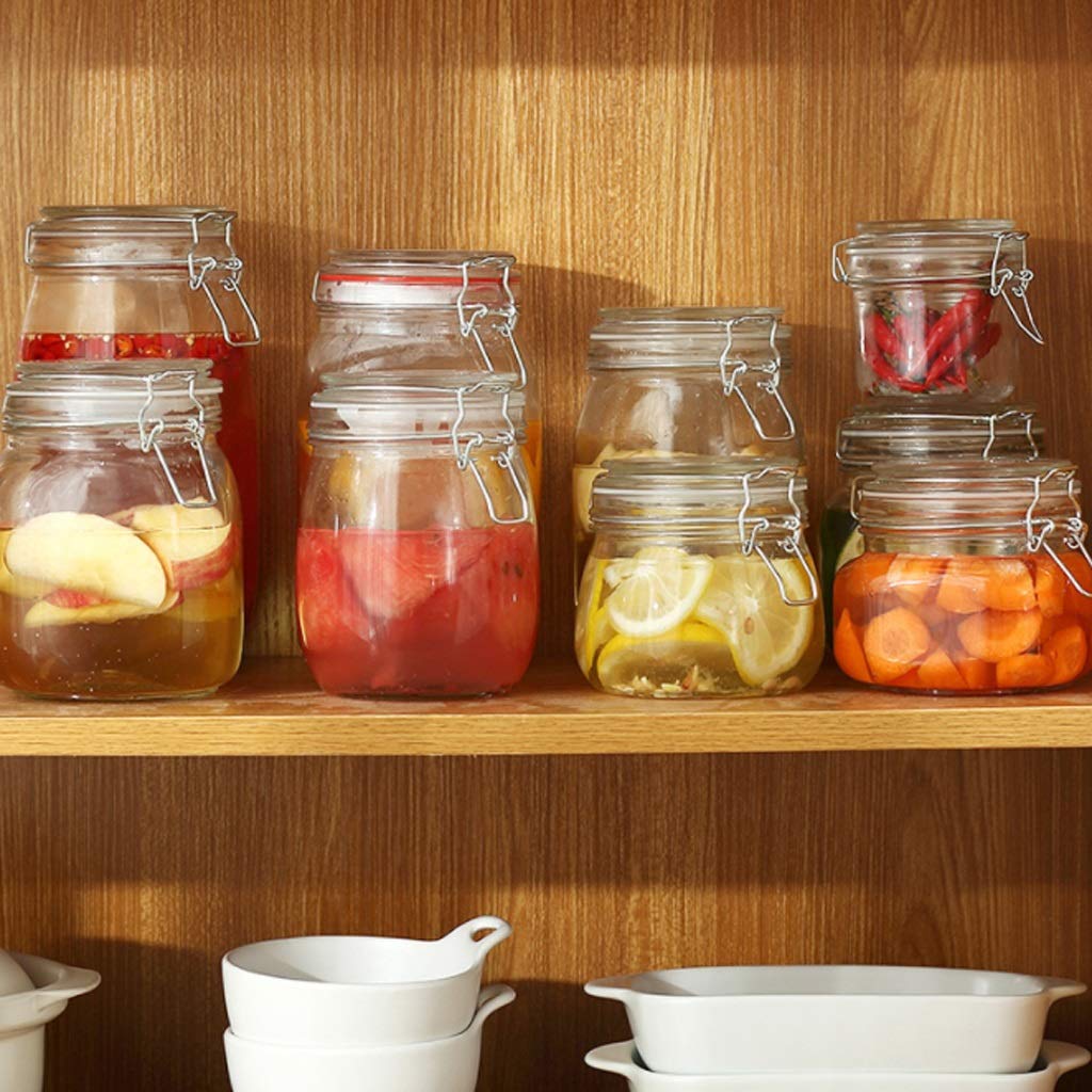 Tarros de té Botes de almacenamiento de vidrio transparente Botes de cocina y tarros de conservas con cierre hermético, cierre y gatillo hermético, tapas de vidrio transparente tarros de