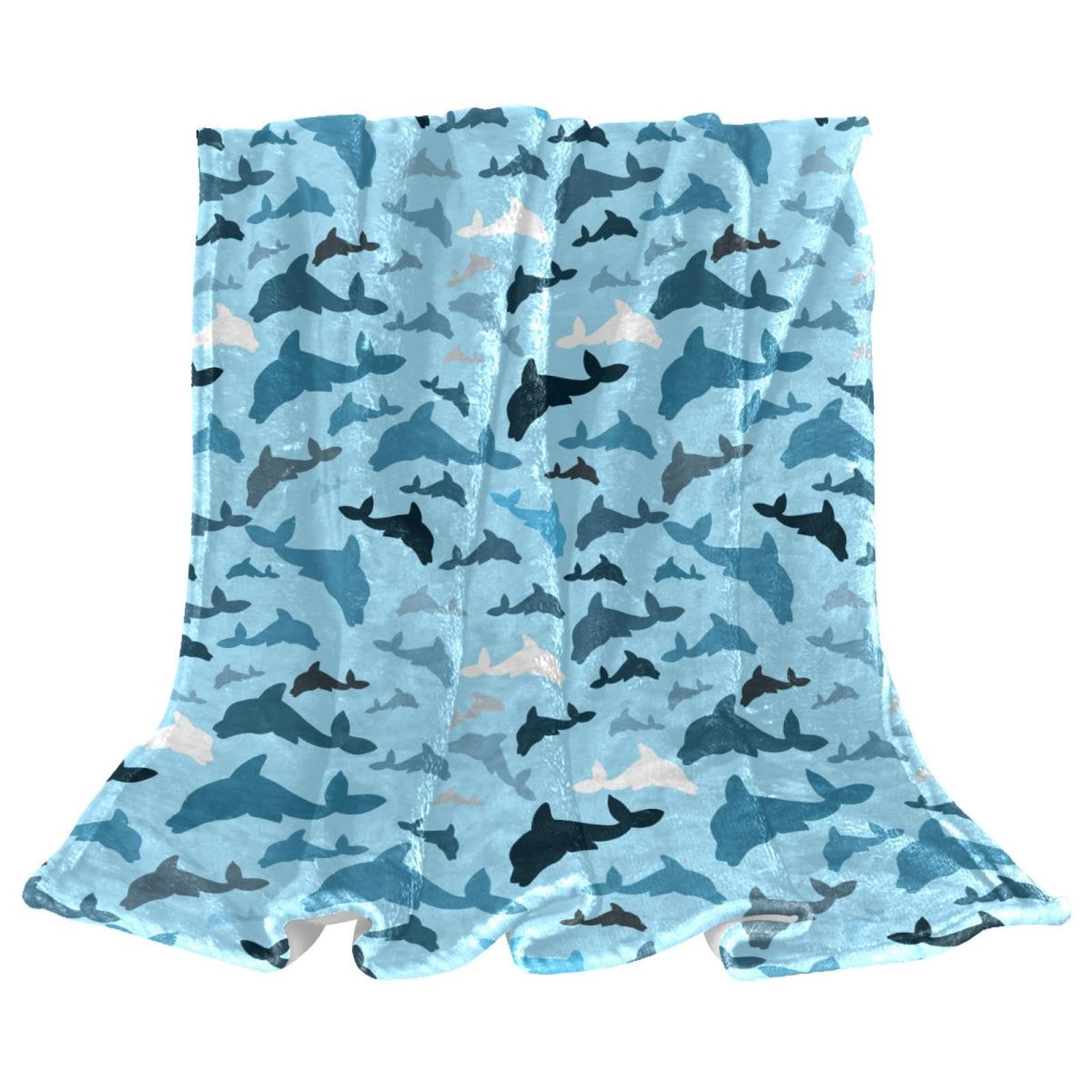 Couverture polaire dauphins bleus : le plaid microfibre anti-courants d'air chaud et doux 150x100