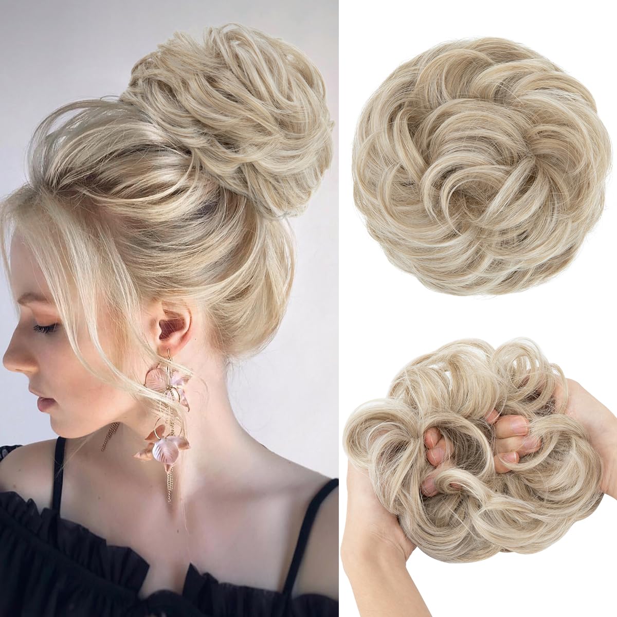 SARLA Messy Bun Hair Piece for Womens Synthetic Scrunchies Buns Extension Hairpieces Updo Pony Tail Ivory Grey