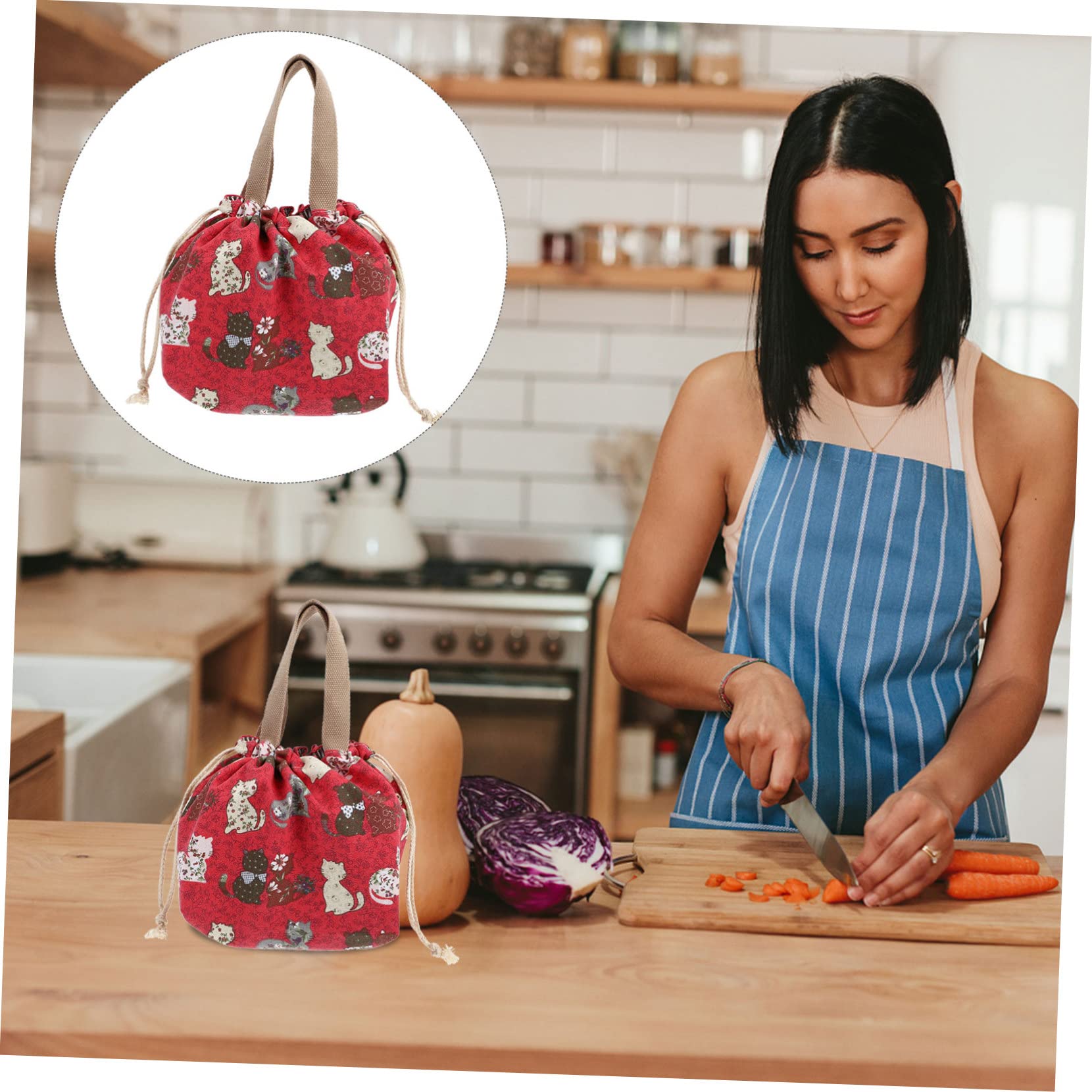 ABOOFAN Caja De 3 Piezas bolsa de almuerzo fotos de película instantánea bolso de lona bento bolsa del almuerzo bolsos bolso de almuerzo doble capa Caja de almuerzo bolsa con cordón lienzo