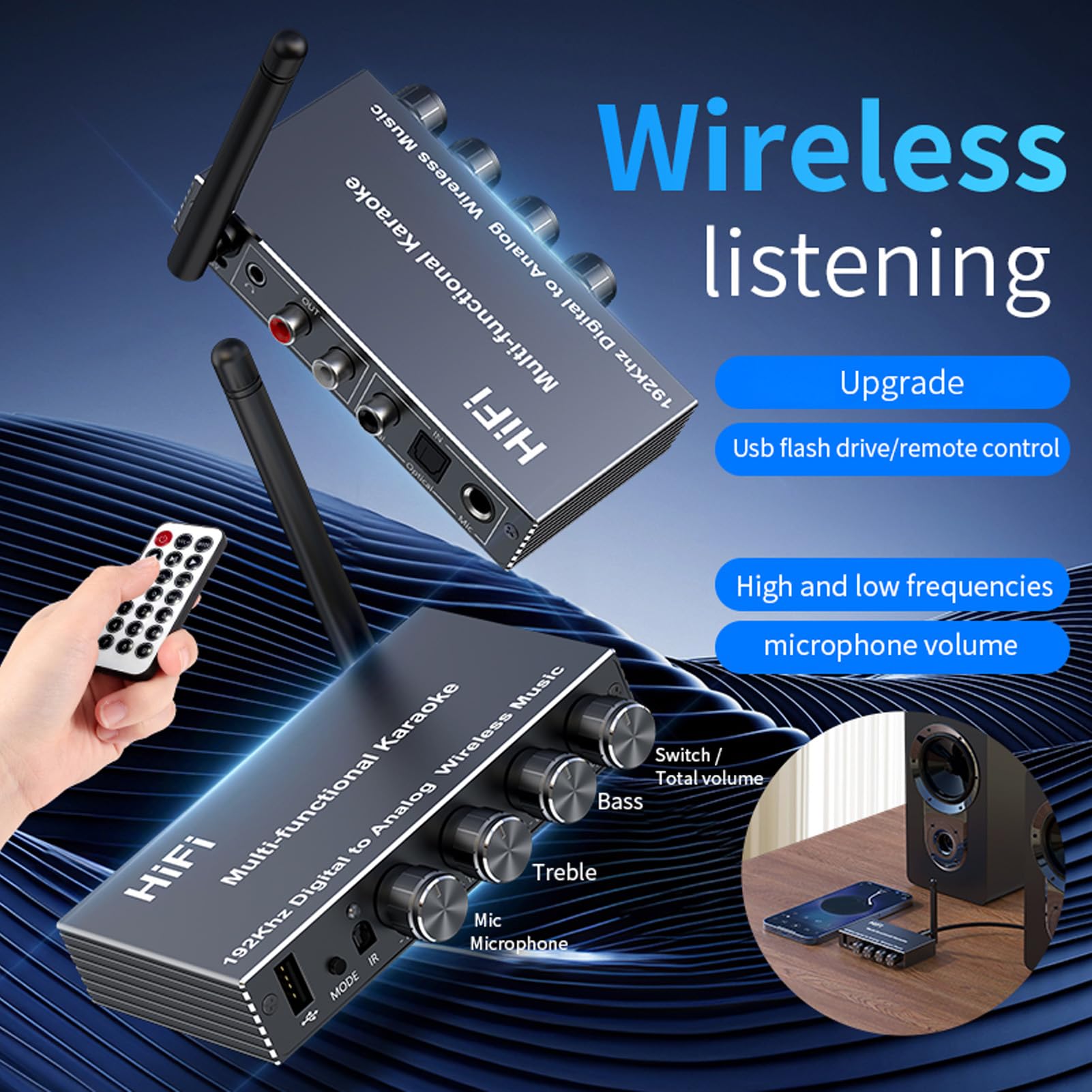 Dpofirs Adaptateur Audio Bluetooth pour Système de Diffusion de Musique, Convertisseur de Son Numérique vers Analogique, Mixeur karaoké et Récepteur Bluetooth, Entrée
