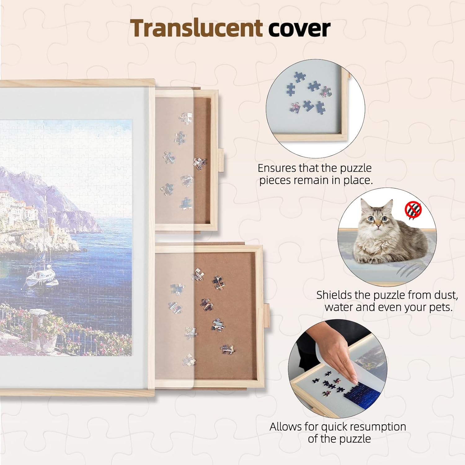ALL4JIG 2000 Pieces Rotating Puzzle Board with 4 Drawers & Lazy Susan, 40.1" × 28.5" Wooden Jigsaw Puzzle Table with Cover, Portable Puzzle Board