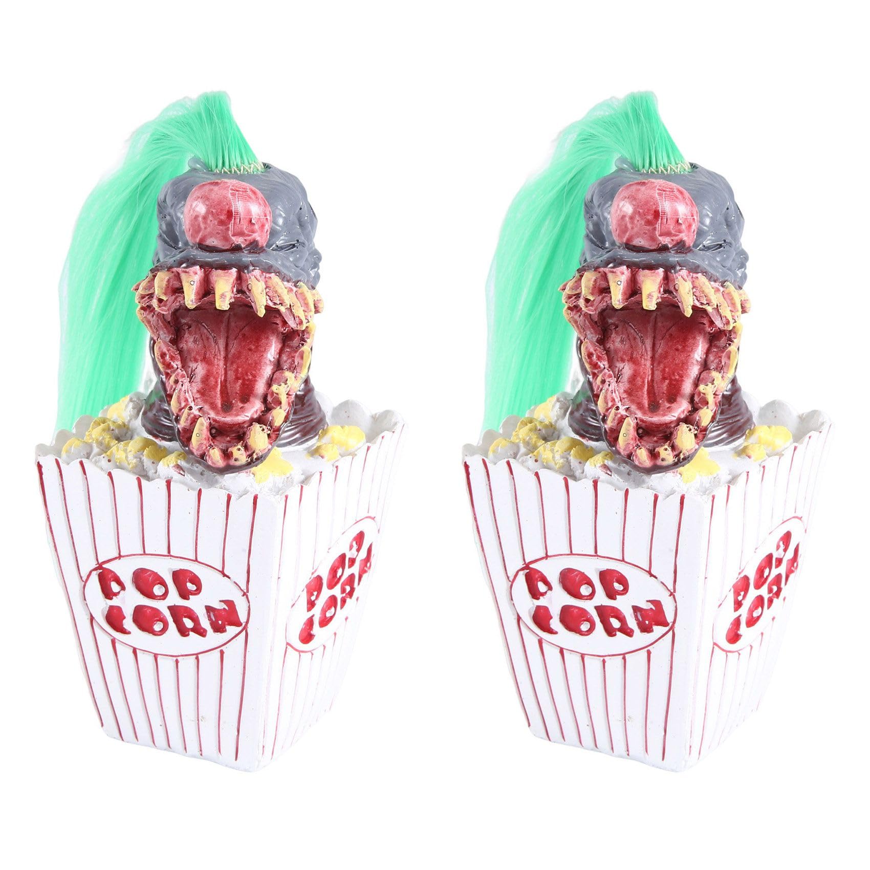 Vjsujehgy 2X Clown Sculpture, Halloween Clown Decoration, Popcorn Clown Scary Clown Head Statue Resin Craft Clown From Space Green