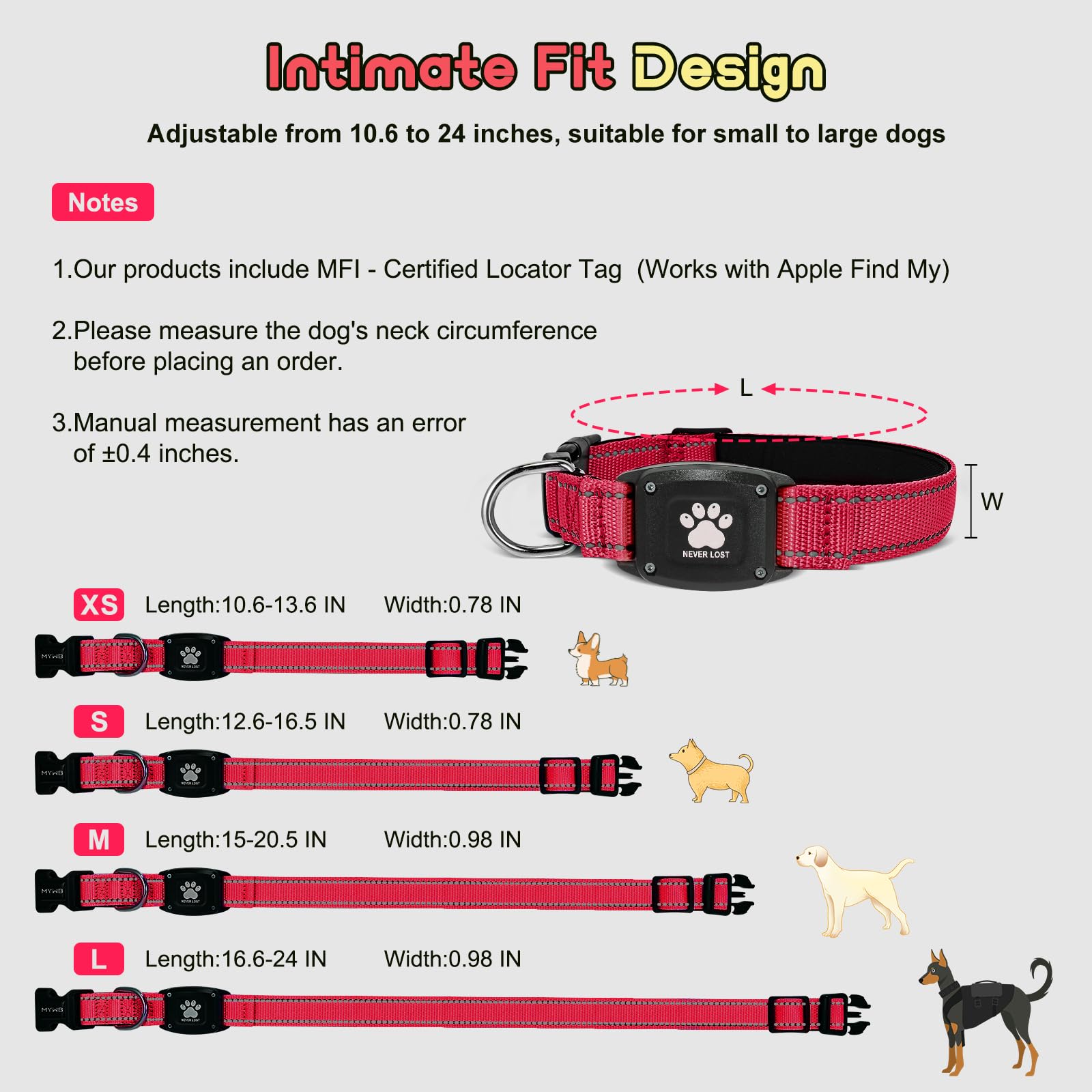 GPS Dog Collar Tracker 2-in-1,Reflective Waterproof Pet Collar,iOS-Only,No Monthly Fees,Unlimited Range,Ideal for Dog Tracking pet Tracker,for Small Dogs(S (12.6"-16.5" Width:0.78"), Red) - image 5