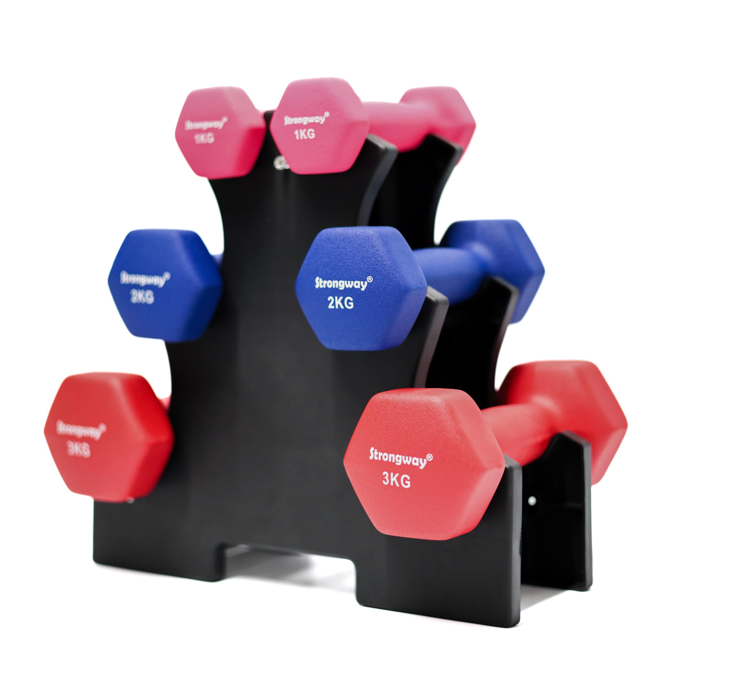 Strongway Neoprene Hex Dumbbells Set With Storage Rack 12KG SET(2X (1+2+3))