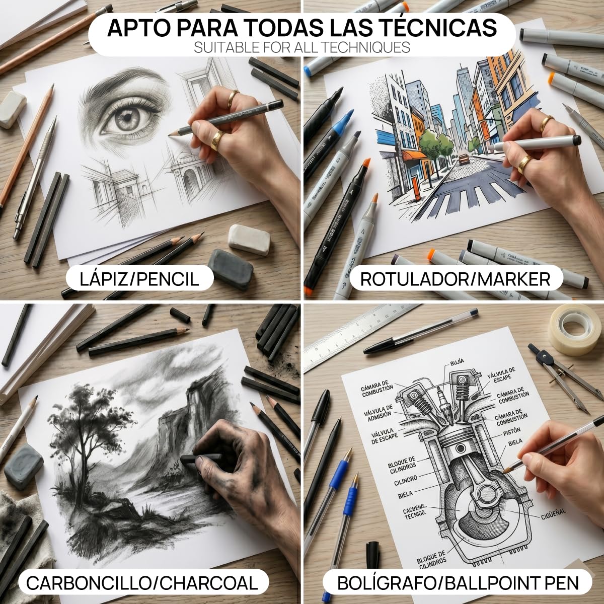 SIDI - Bloc de Dessin A3 Professionnel 160g/m², 200g/m² et 300g/m², Papier Sketchbook, Papier Épais Sans Transfert, Pour Crayon, Feutres et Croquis, 3 Types de Épaisseur (MULTI-ART, 50 feuilles)