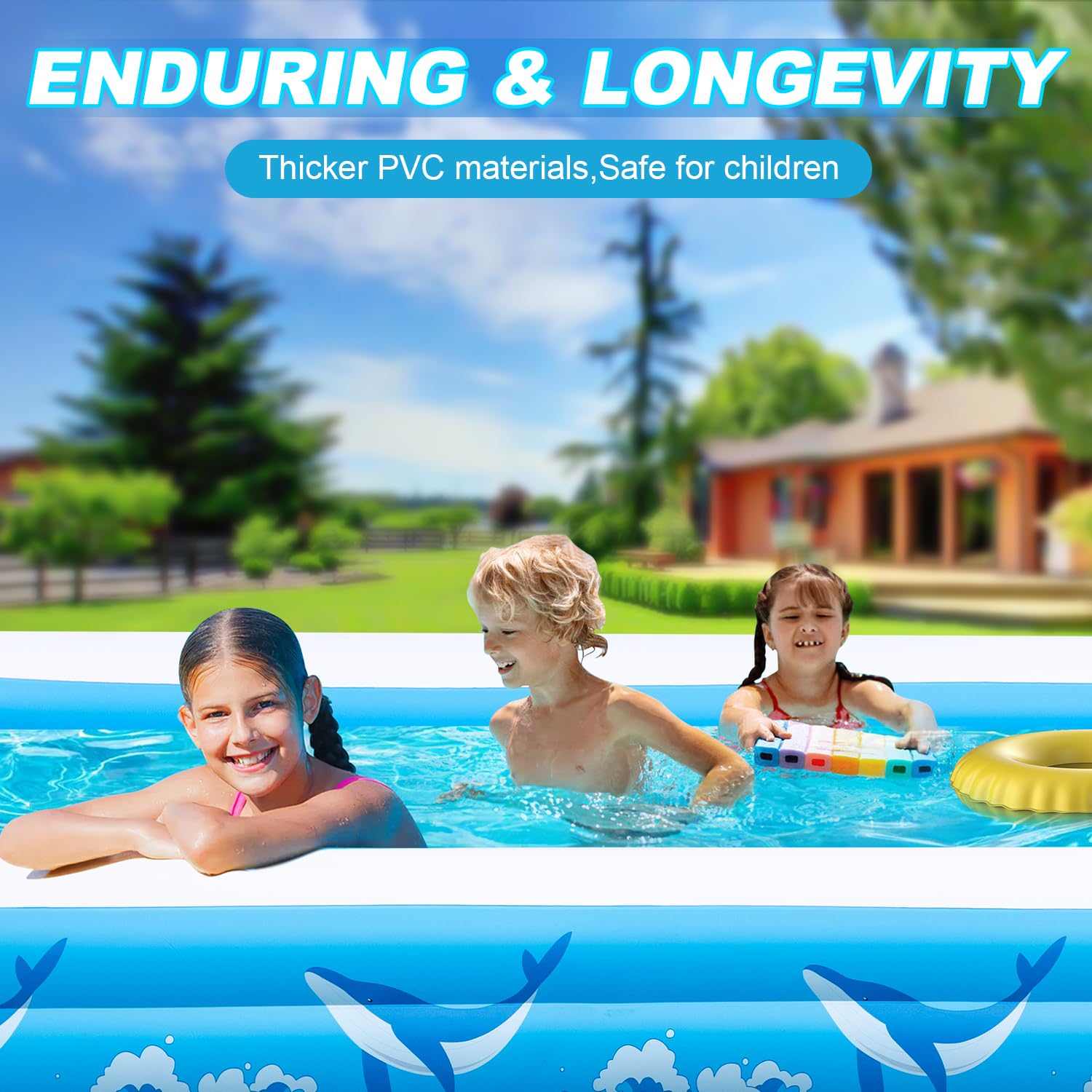 Inflatable Pool Large - 130'' X 72'' X 22'', Oversize Blow Up Pool With Pump, Thickened 0.6mm Adult Pools For Family, Big Swimming Pool For Outdoor Backyard Garden Summer Inflatable Pool Large - 130'' X 72'' X 22'', Oversize Blow Up Pool With Pump, Thickened 0.6mm Adult Pools For Family, Big Swimming Pool For Outdoor Backyard Garden Summer