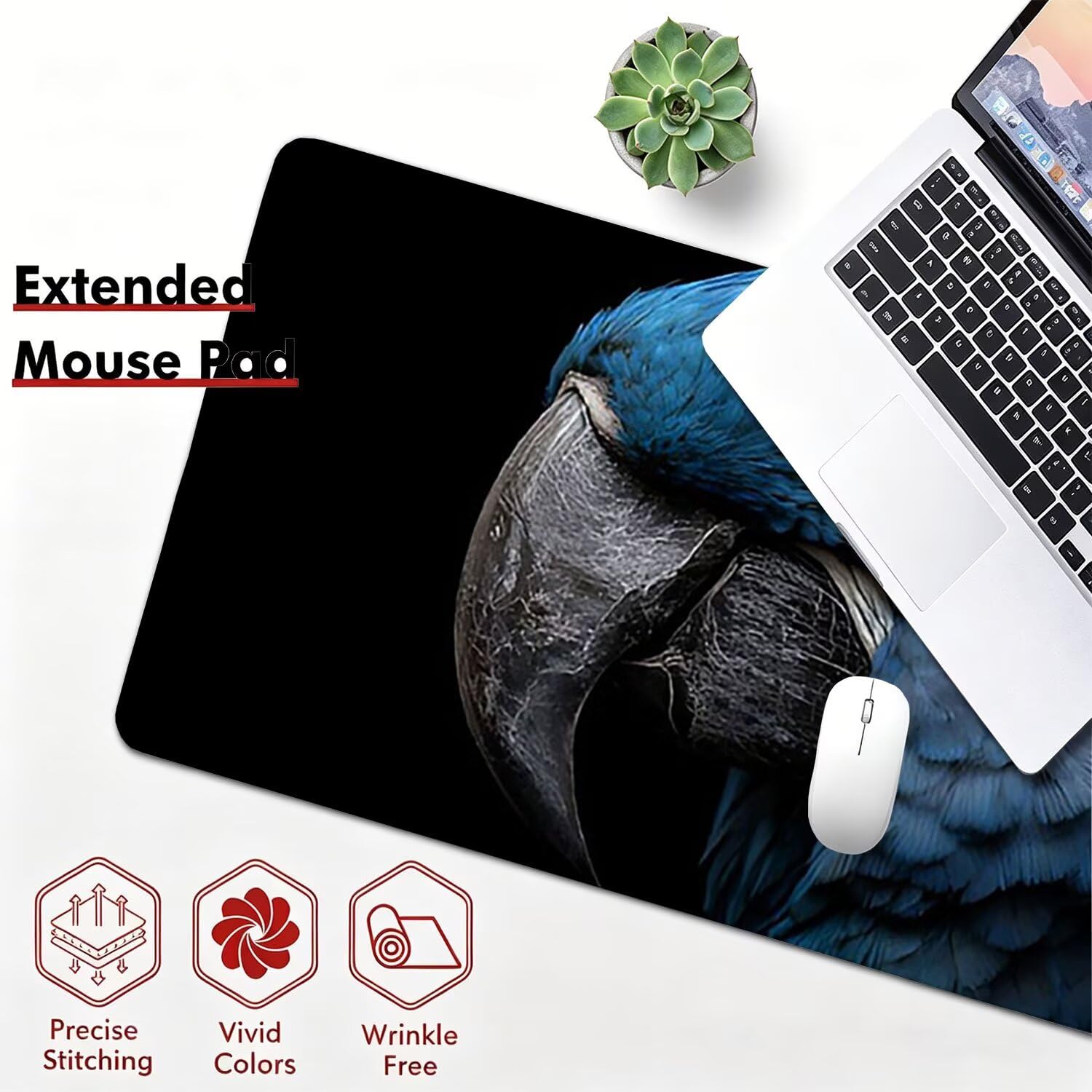 Tappetino Mouse Gaming XXL, Mousepad 1200x600x4mm nero Pappagallo-2 0x0-243 | Tappetino Scrivania con Base in Gomma Antiscivolo Bordi Cuciti per Computer, PC, Migliora la Precisione e la Velocità