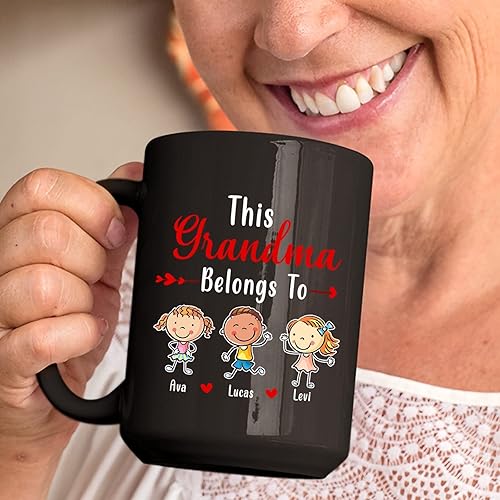 Miniatura 3 de Taza de café personalizada con nombre para abuela, taza de té personalizada con 3 niños, regalo de nieto, regalo personalizado para la abuela, taza