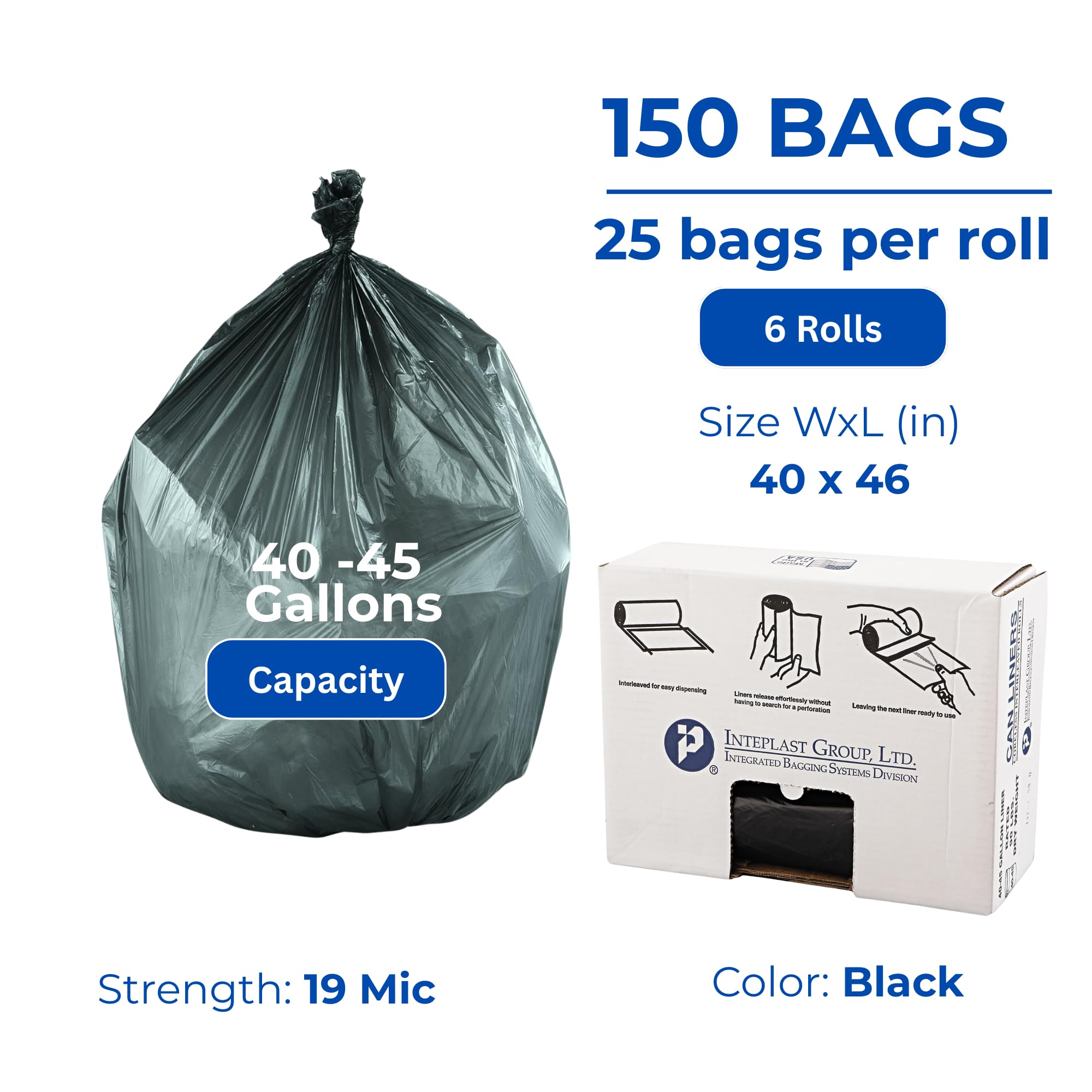 Inteplast Group VALH4048K22 High-Density Can Liner 40 x 46 45gal