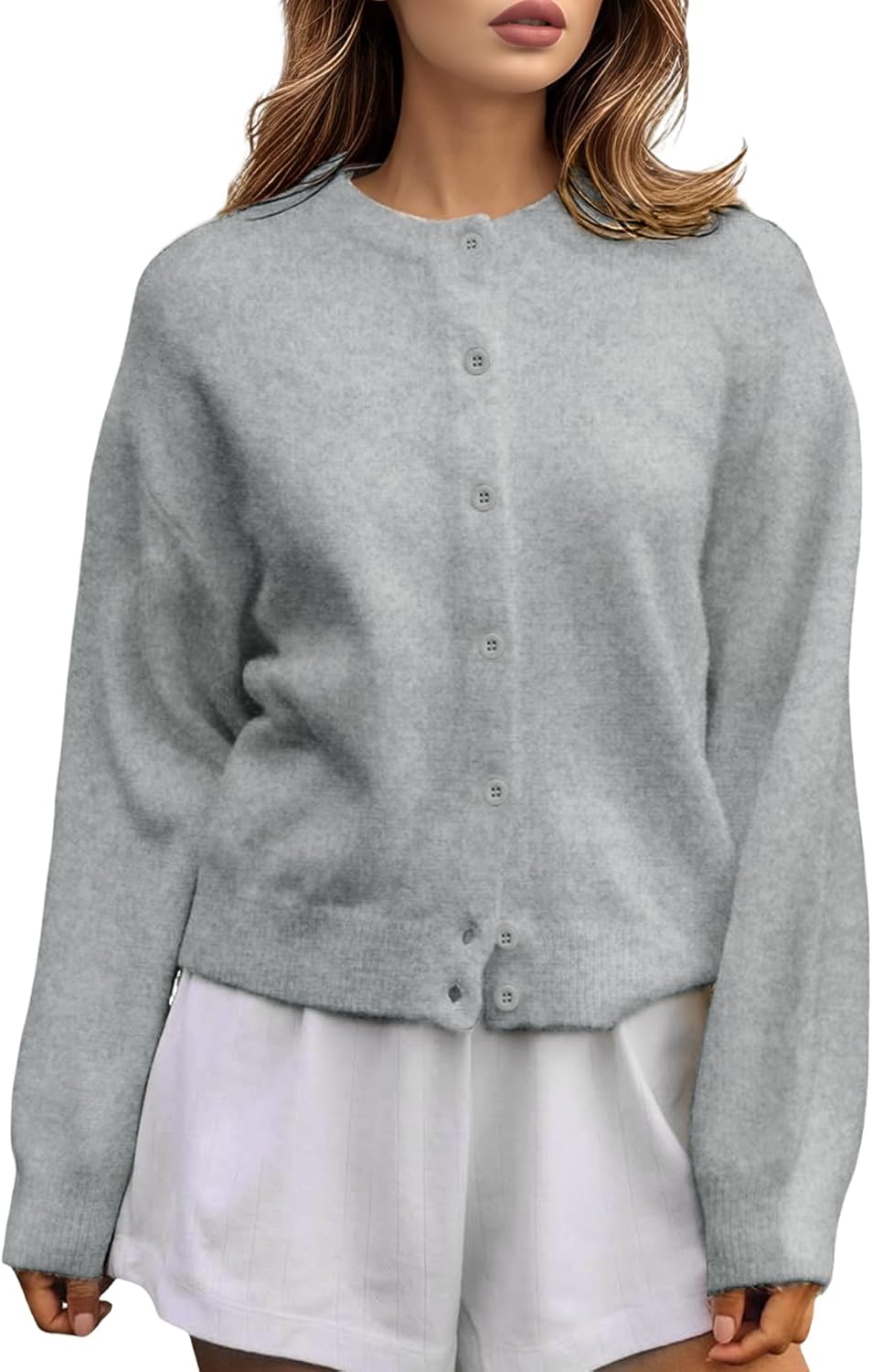 Yimoon Womens Cardigan Sweaters Button Down Chunky Knit Sweater Long Sleeve Soft Fall Winter Cropped Cardigans