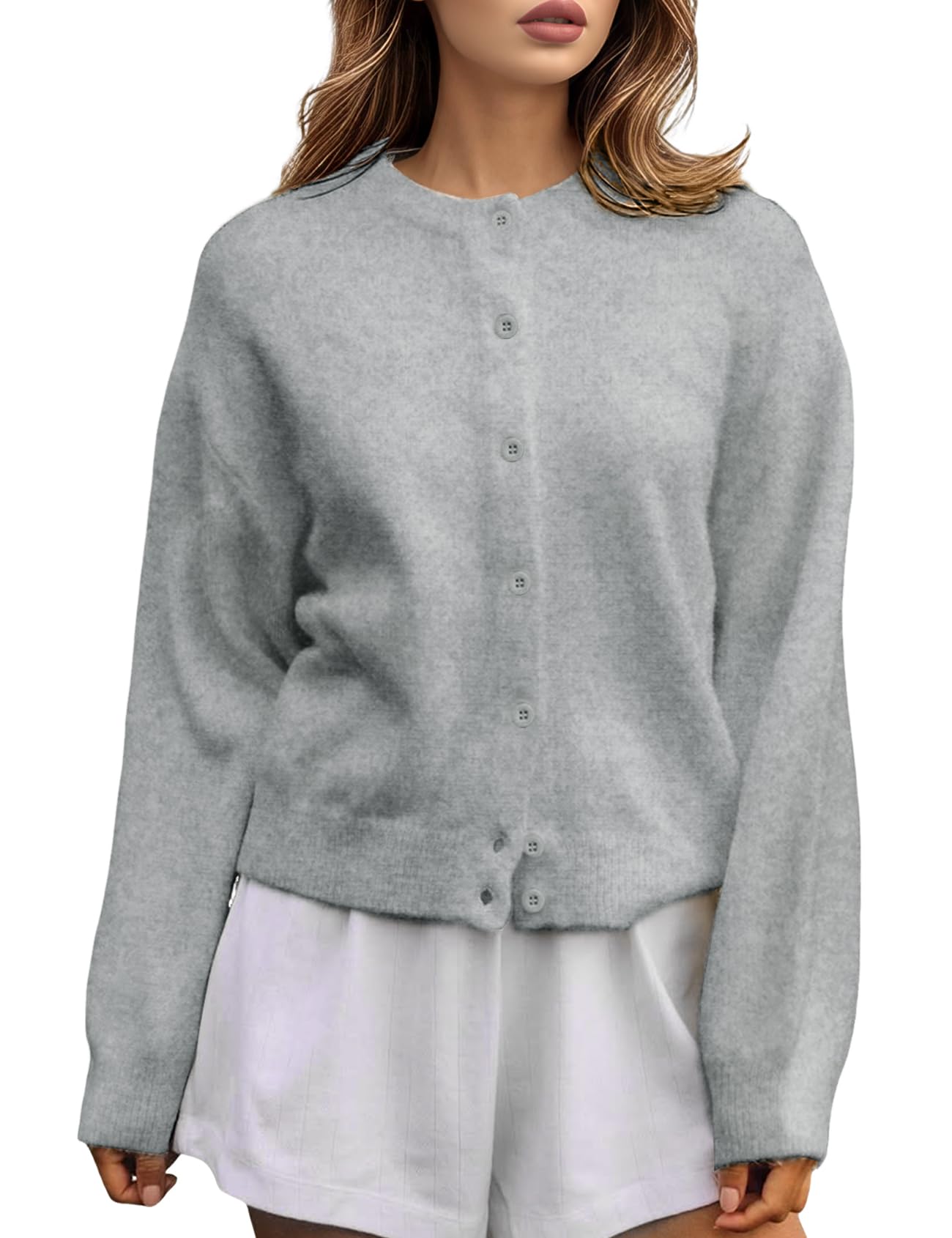 Yimoon Womens Cardigan Sweaters Button Down Chunky Knit Sweater Long Sleeve Soft Fall Winter Cropped Cardigans