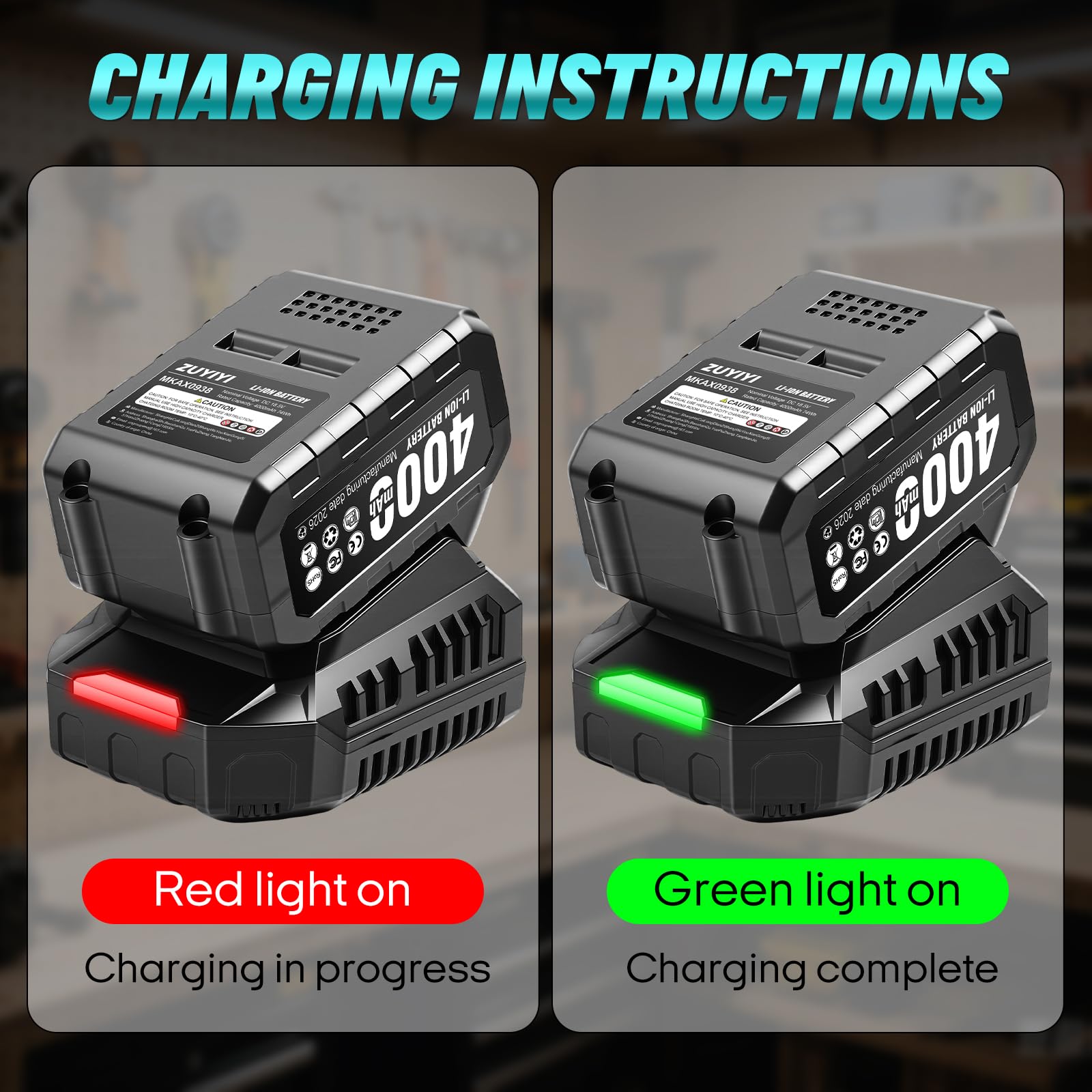 Lot de 2 batteries de rechange 4,0 Ah et chargeur rapide 21 V batterie au lithium rechargeable pour outils électriques sans fil