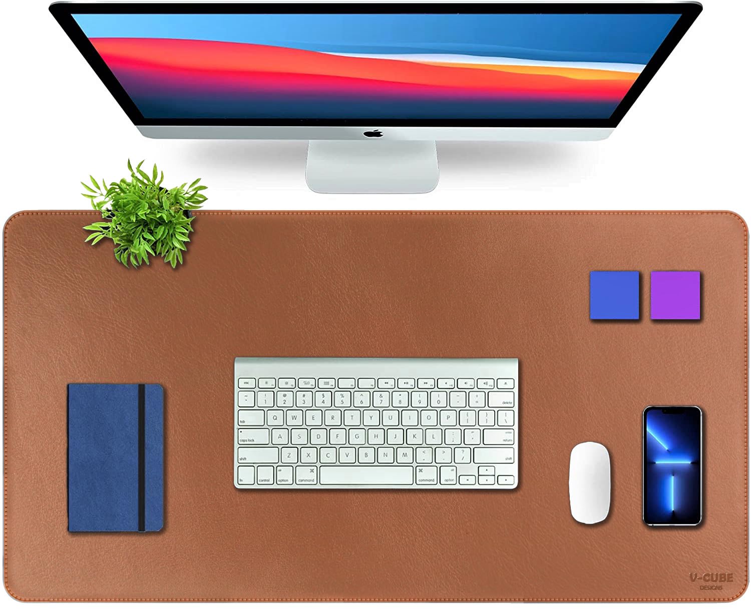 V-CUBE Designs Desk Mat|90X45cm|2.4mm Thick(Padded)|Premium Vegan Leather Laptop Mat/Extended Mouse Pad/Stitched, Reversible, Sturdy Deskspread with H...