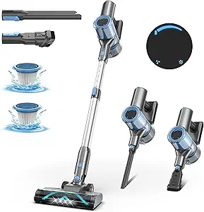 250W Cordless Vacuum Cleaner-Powerful Suction 26Kpa Lightweight Stick Vacuum, 6 * 2200 mAh Battery, 45 Mins Runtime, Rechargeable Stick Vac Broom for Home Hard Floor (Spring)