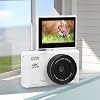 Digital Camera 4K 64MP UHD 18x Zoom Auto Focus Retro Digital Camera Compact Digital Camera with 3 Inch Folding Screen for Travel Photography Vlogging (White)