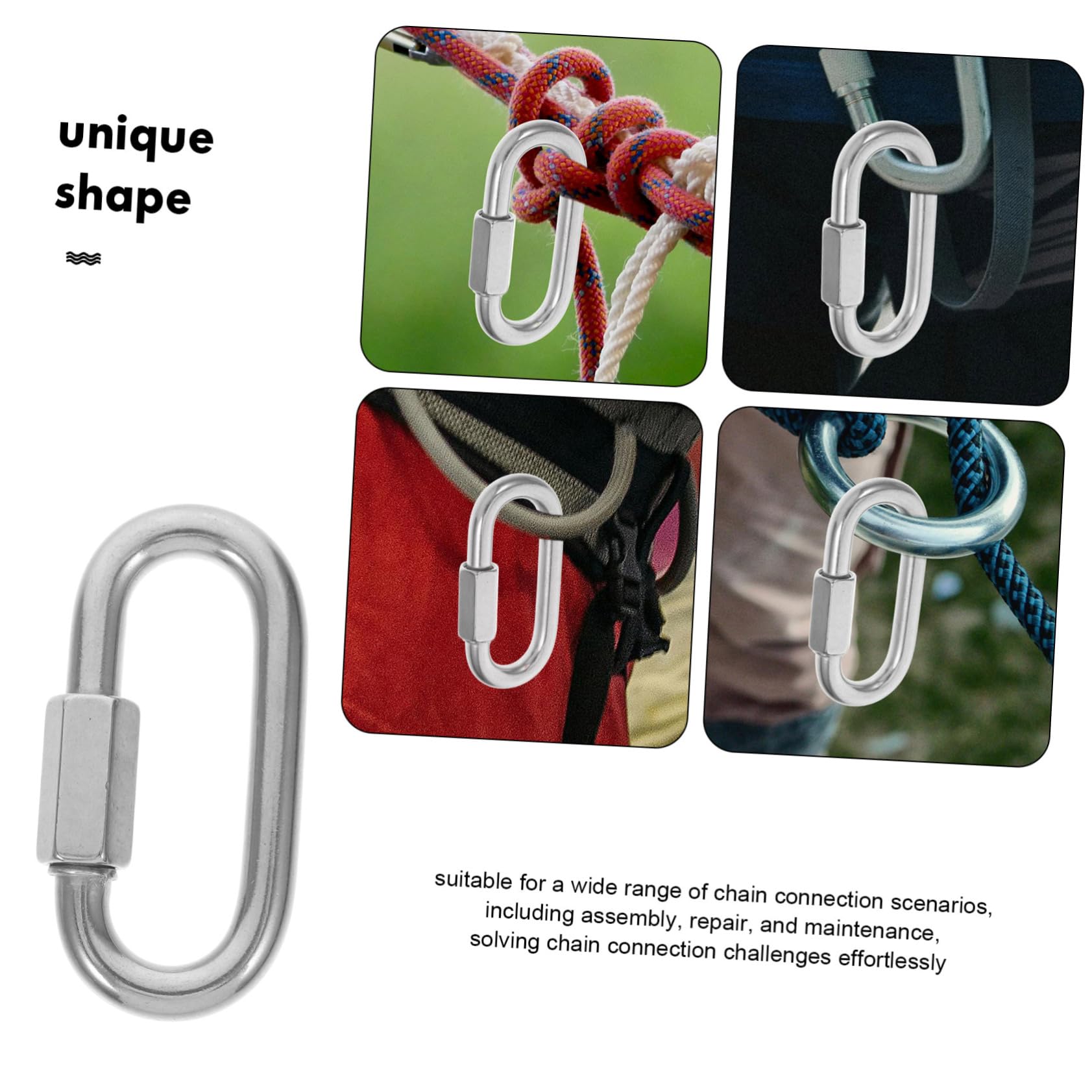 Mikikit 10 piezas Conector Rápido de Cadena Inoxidable Mosquetón Forma de D para Acampada y Equipos de Exterior Uso Multifuncional y Alta Seguridad