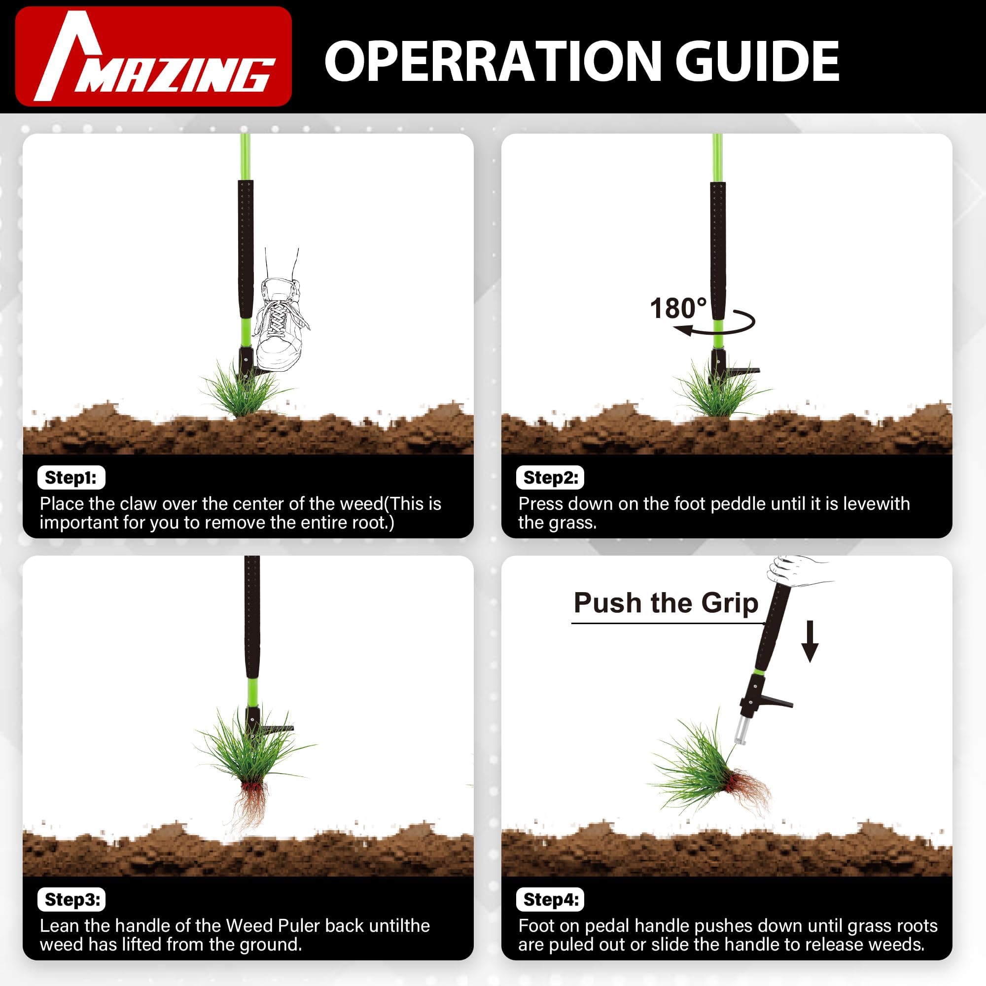 MAZING 3-Krallen-Unkrautziehwerkzeug, ergonomischer D-Griff mit langem Griff für mühelose Unkrautentfernung im Garten, Stand-Up-Unkraut-Unkraut-Werkzeug für Rasen, Hof, Garten, Krabbengras