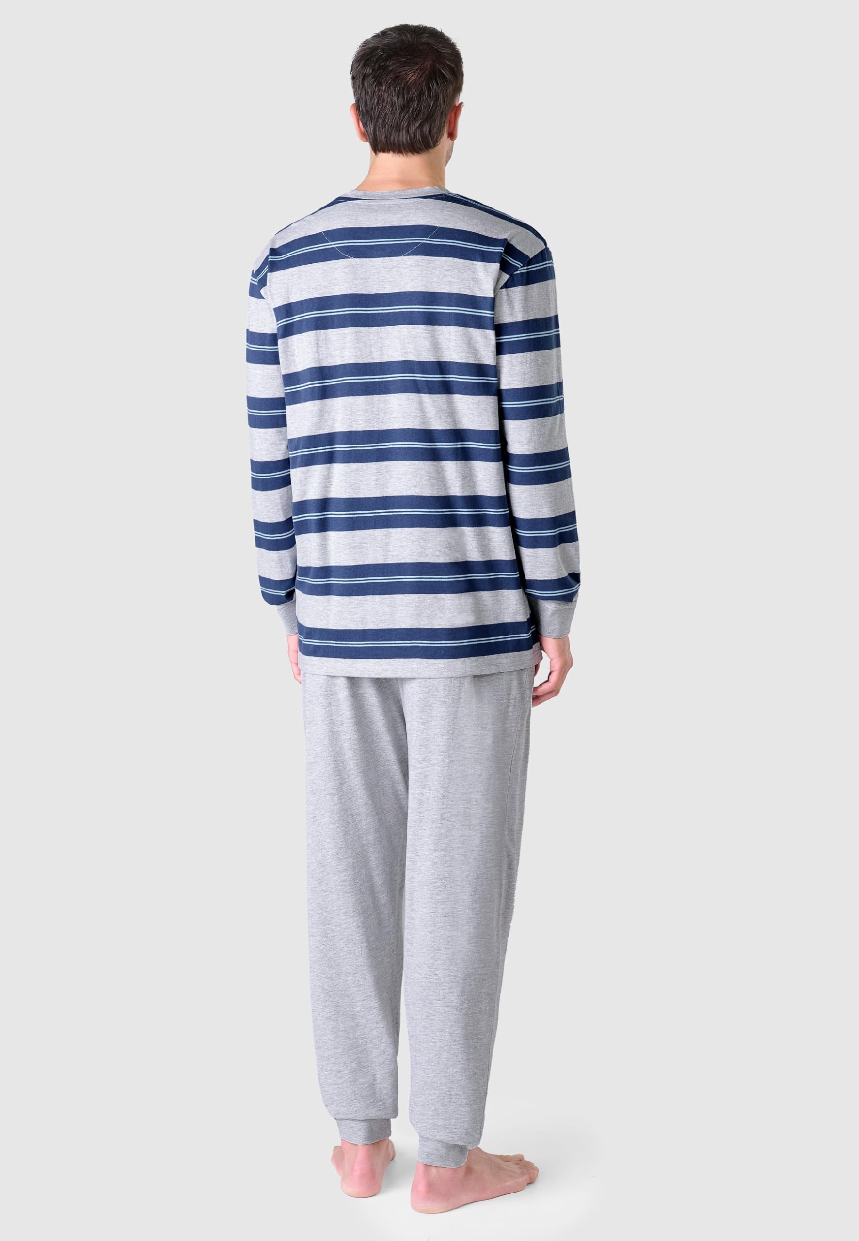 El Búho Nocturno Pigiama Uomo Cotone Lungo Leggero - 100% o Mistura - Intero Manica Lunga Maglia Righe Tasche - Set Due Pezzi Notte Casa Autunno Mezza Stagione