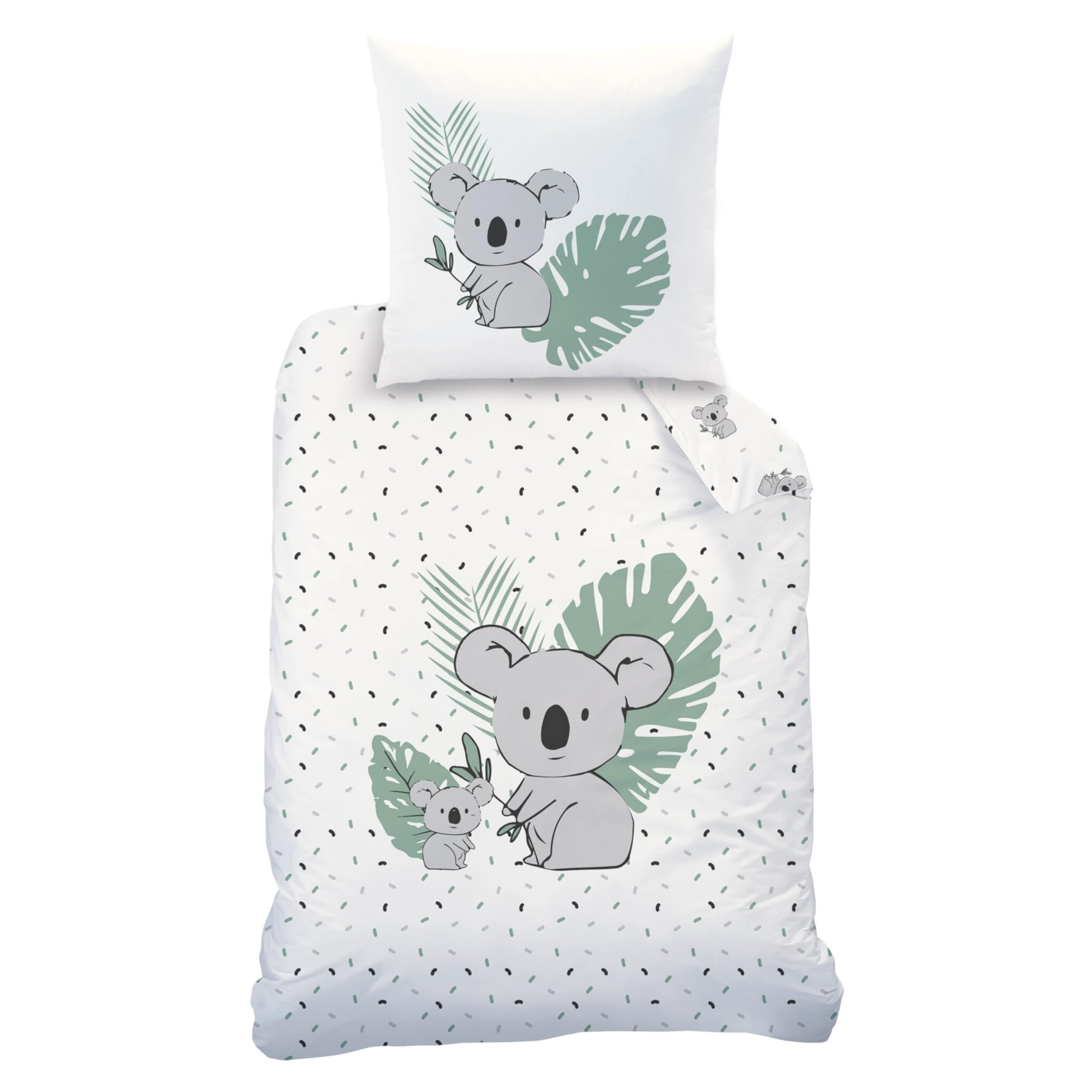 MTOnlinehandel Koala Bettwäsche 135x200 Flanell, Biber, Kinderbettwäsche Mia & Max, Winterbettwäsche für Mädchen und Jungen, 1x Kissenbezug 80x80 + Bettbezug 135x200, 100% Baumwolle Safari (Koala)