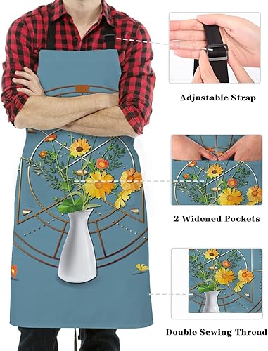 Miniatura 3 de Chef Apron Adjustable Bib Aprons, Flower Petal Vase Apron with Pockets Men Women Kitchen Cooking Apron Waterproof