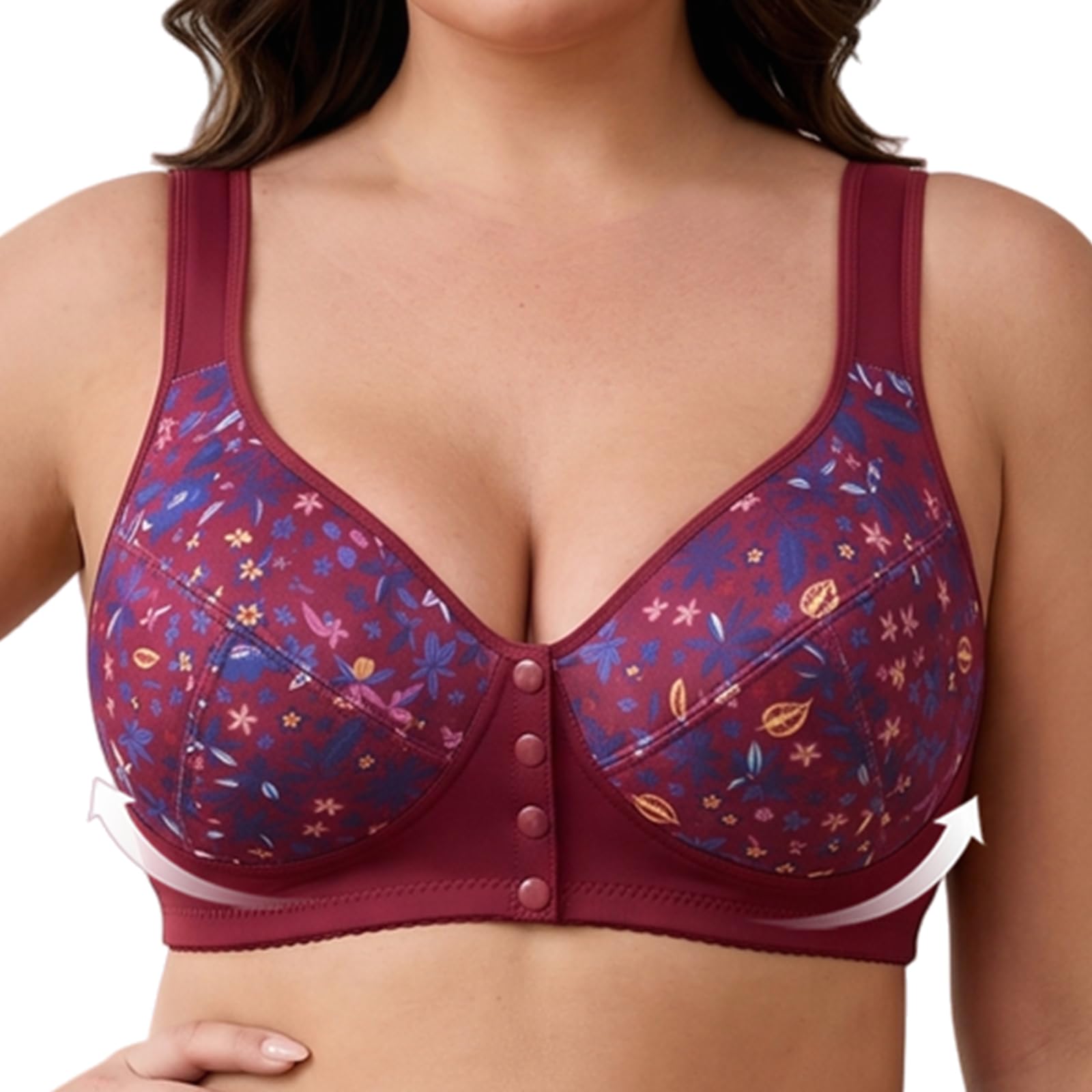 4er-Pack Damen BH Ohne Bügel Mit Vorderverschluss Bequemer Soft BH Breite Träger Blumenmuster Frontverschluss Komfort Stütz BH Für Große Brüste Alltag Yoga