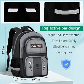 Kids Backpack For Boys,Gamer Boys Backpack For Children Teens Elementary Middle School, 17 Students Bookbag