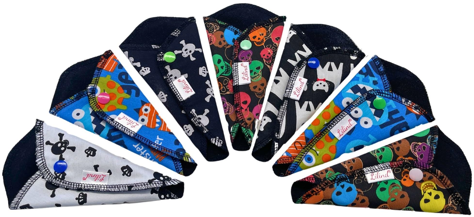Lilind® 7 Pack Thong Pantyliners, Black Cloth Pads 100% Cotton Reusable Menstrual Sanitary Napkins, Free Wet Bag, Complete Set, Zero Waste