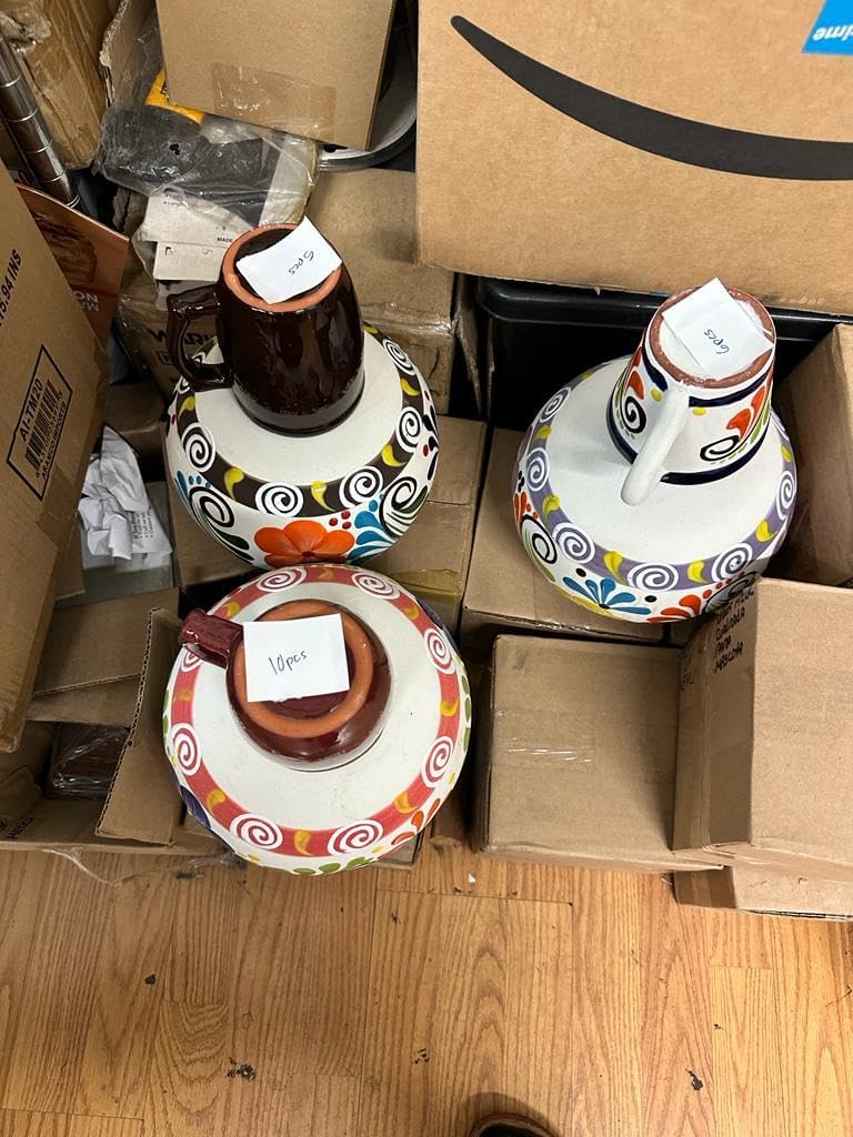 Authentic Mexican Clay Carafe and Cantarito Set, Hand Painted Artisan Design, Temperature Retention, 12x8.5 inches, Brown