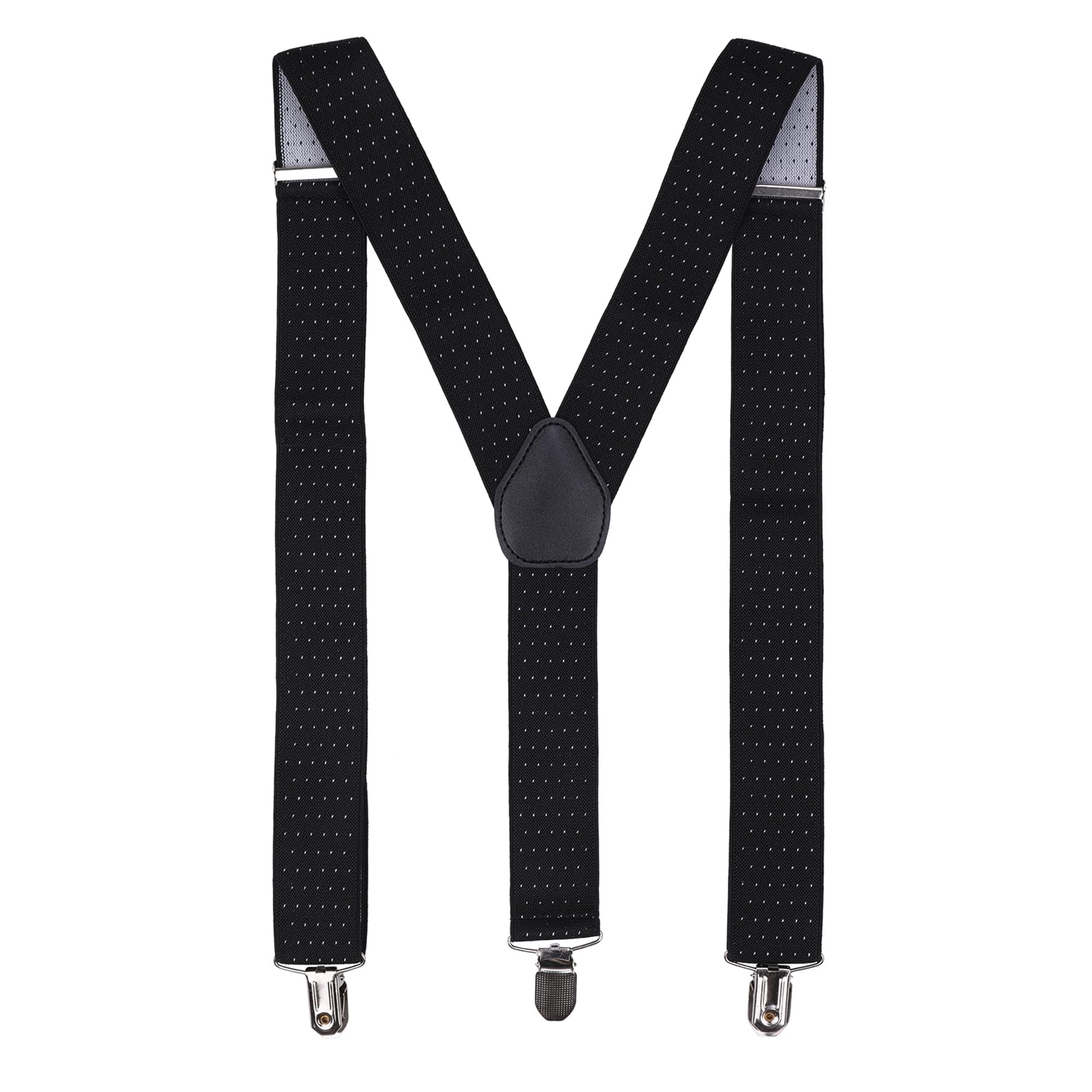 Trimming Shop Unisex Black With White Dot# Men's Suspender Braces - Adjustable Elasticated Suspenders With Strong Metal Clips - Fashion Accessory For Parties, Weddings, Casual, Formal Events