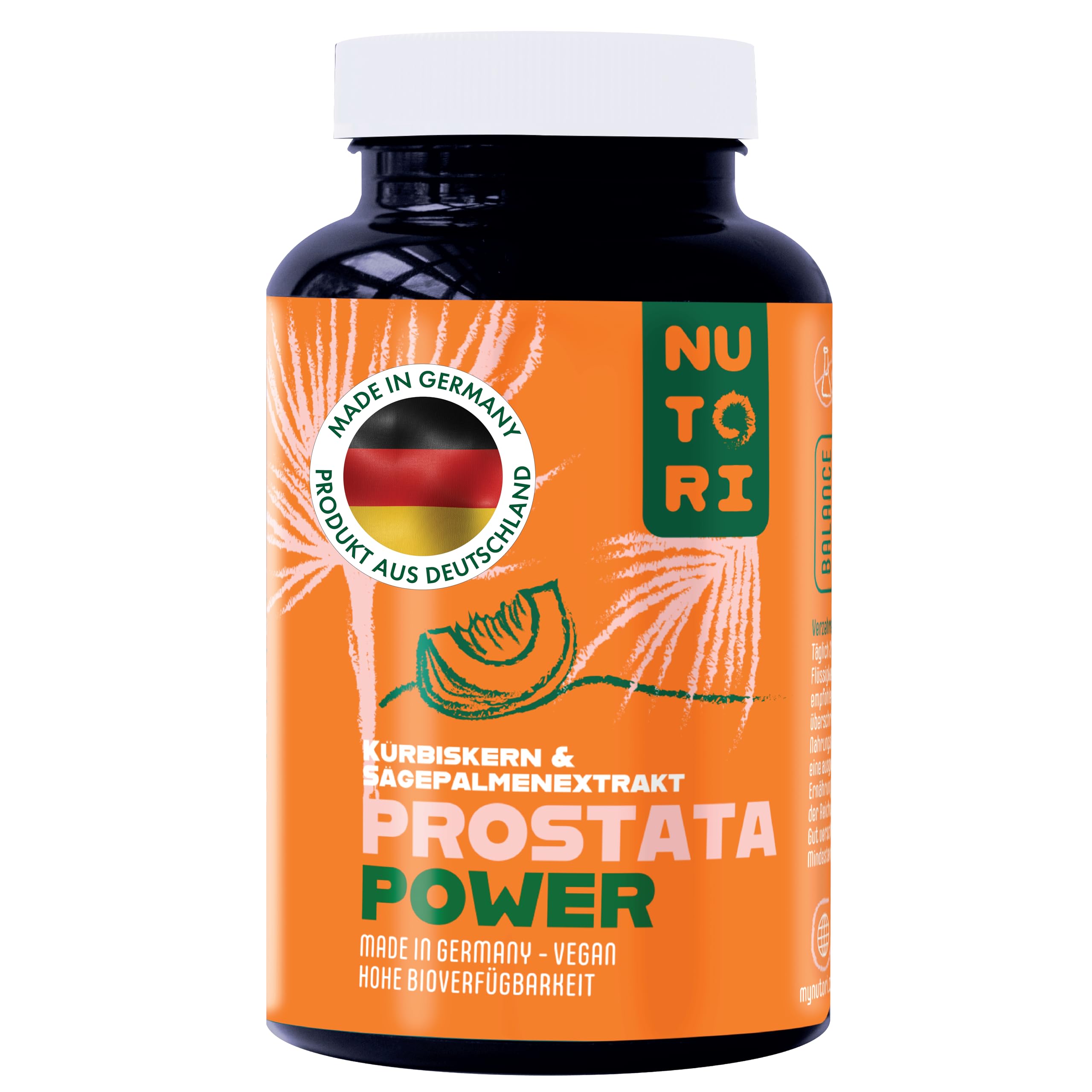 Prostata Kapseln hochdosiert - Kürbiskern- & Sägepalmenextrakt - 120 Kapseln mit Vitamin E, Zink, Selen und Brennnesselwurzelextrakt - 700 mg Kürbiskernextrakt - Vegan - Made in Germany