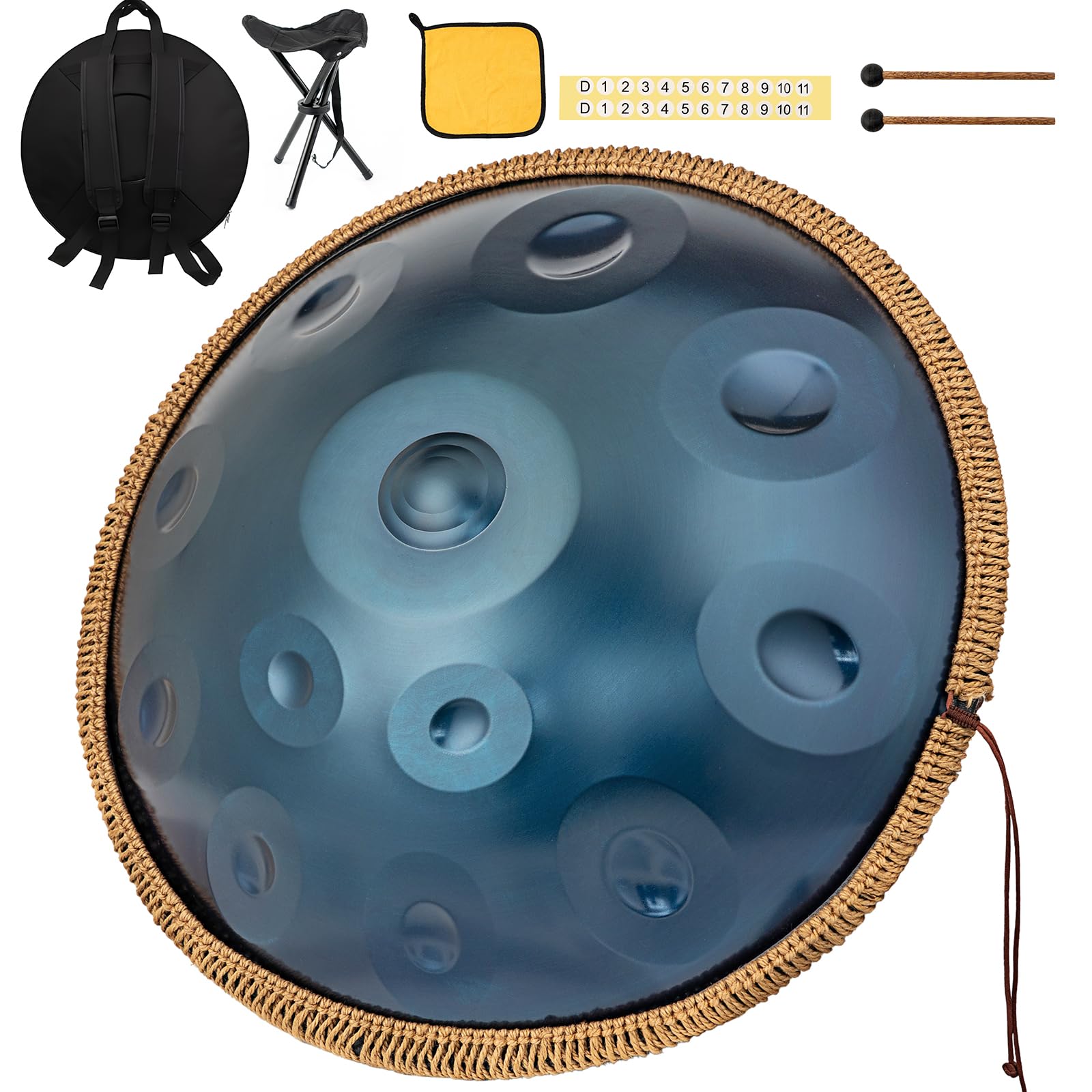 440 Hz Handpan 12 Notes 22 Pouces, Hand pan Instrument Steel Drum Music D mineur - Handpan Conçu pour Joueurs Expérimentés