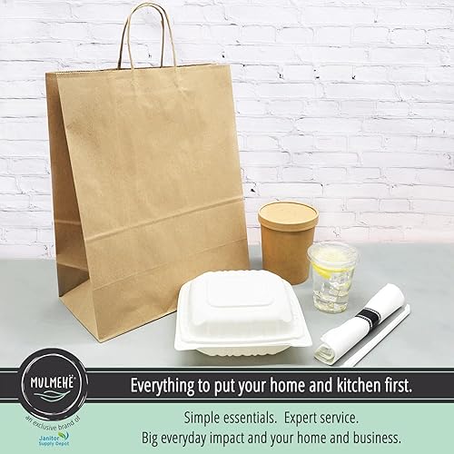 MULMEHË Bolsas de comestibles al por menor con asas, papel kraft marrón, 12 x 7 x 17 pulgadas, paquete de 50, fabricadas en Estados Unidos