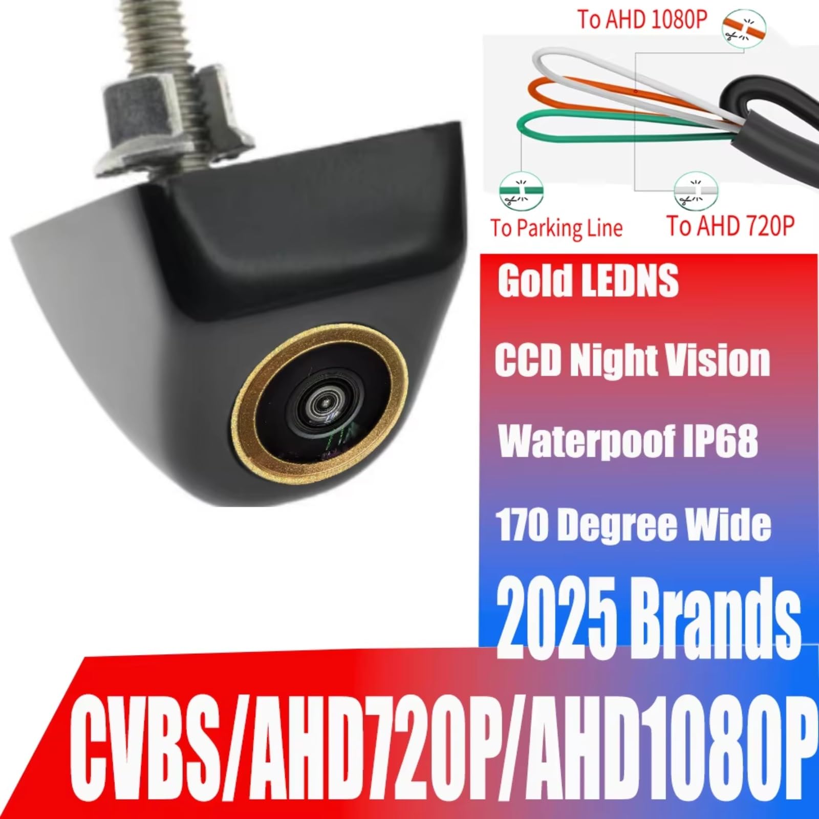 Samochodowa kamera cofania AHD CVBS 1080P Full HD samochodowa kamera cofania 170 szerokokątny noktowizor z obiektywem rybie oko IP68 wodoodporna 12 V cofania AHD1080P AHD720P