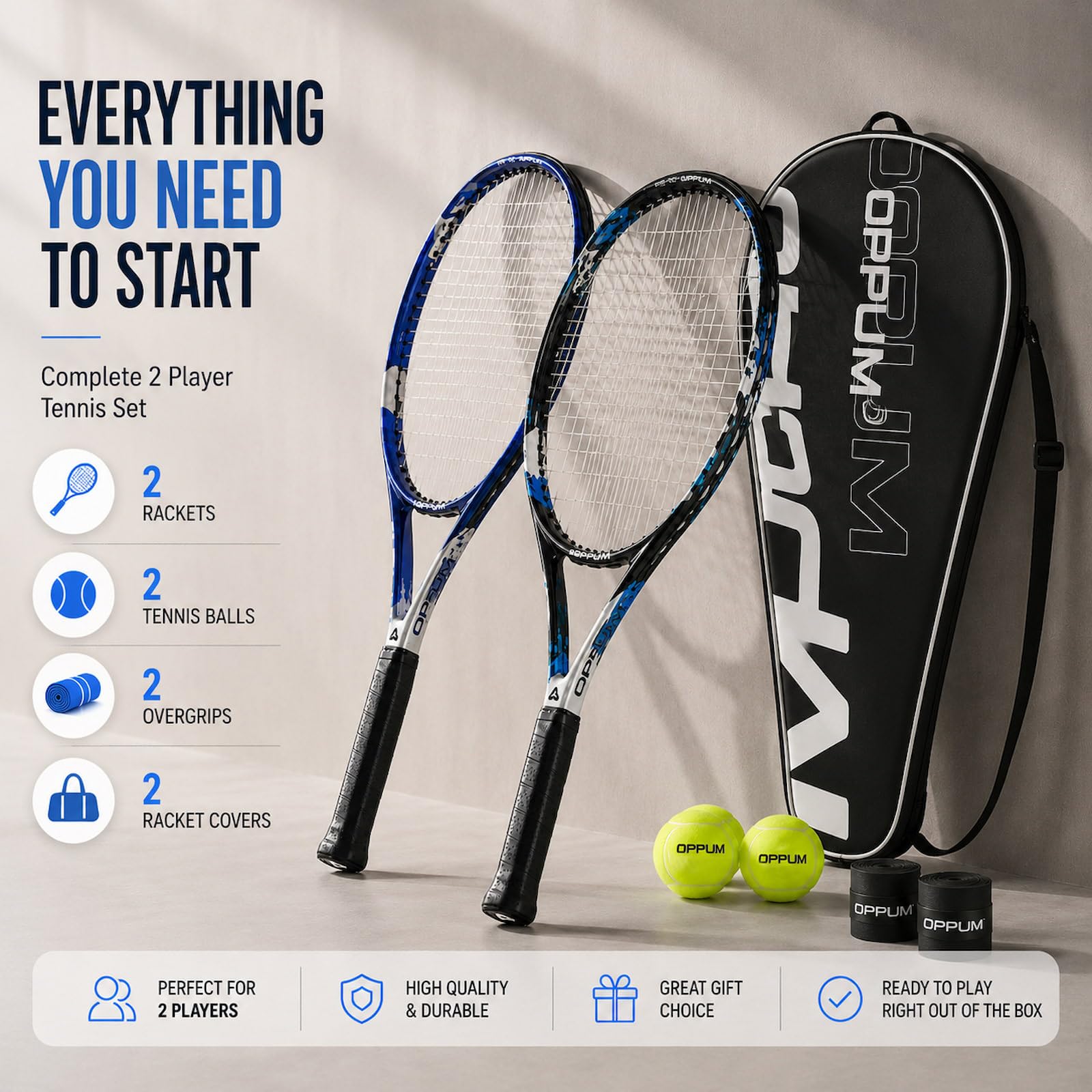PRO-500 - Raquetas de tenis para adultos, paquete de 2 raquetas preencordadas para principiantes e intermedios con bolsa de transporte y 2 pelotas, cabeza de gran tamaño de 105 pulgadas