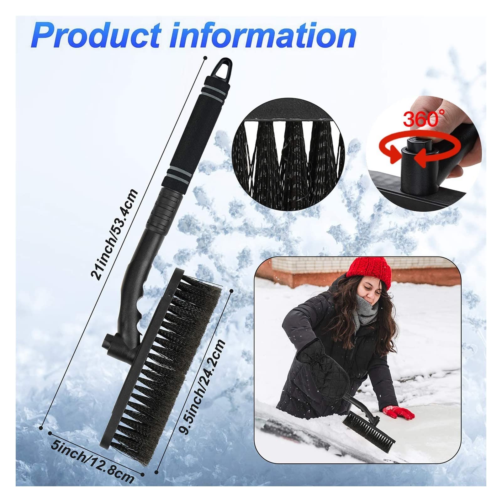 XMING Guanto di rimozione della Neve Raschietto Foderato di Spessa Raschietto di Ghiaccio in Pile Snow Snow Snow Snow Snow Pennello for Auto Auto SUV. Camion