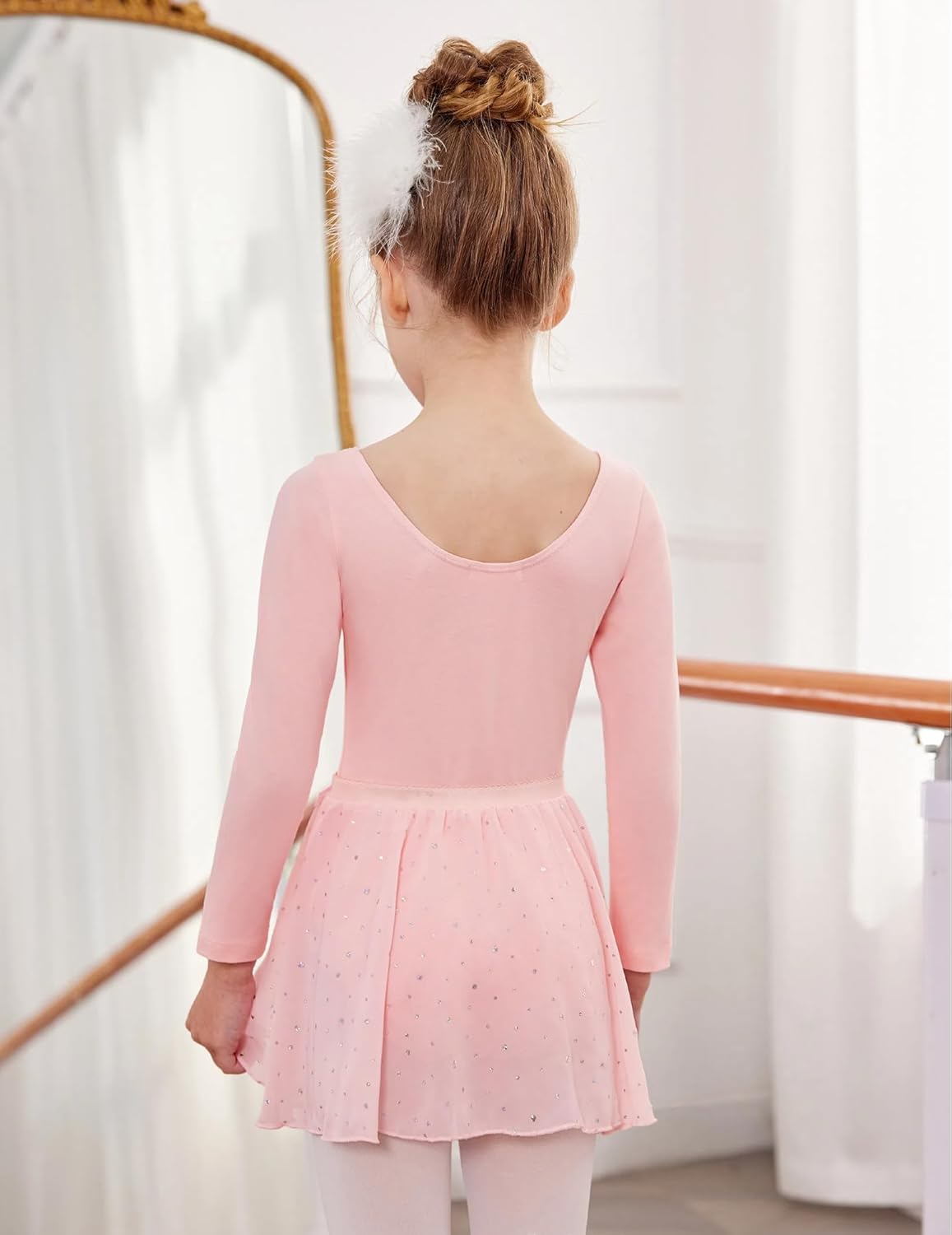 Zaclotre Girls Ballet Leotards 2Pcs Long Sleeve Shiny Squins Dance Dresses Toddler Ballerina Outfit for 3-11Y - Image 4